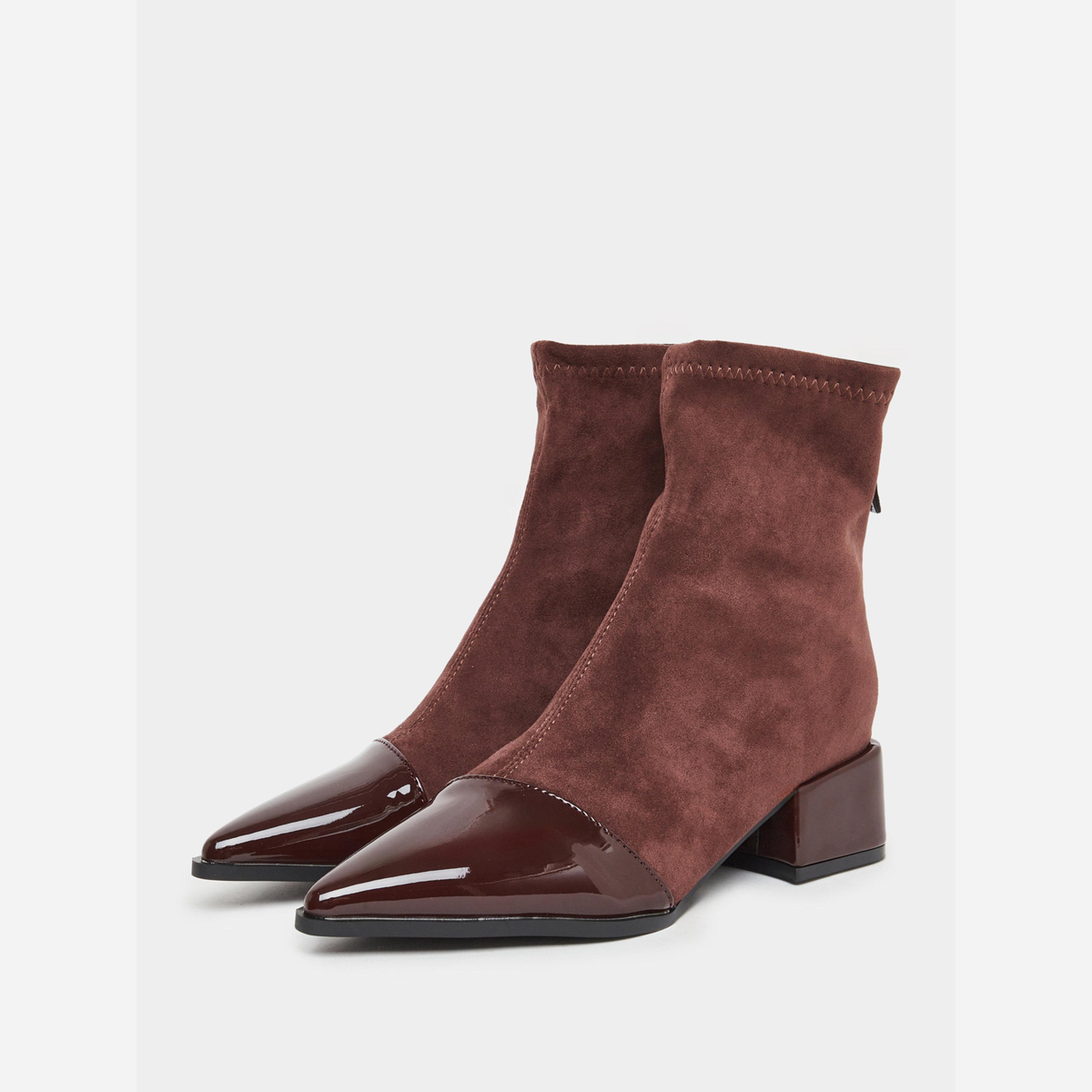 تيك تو - حذاء نسائي جلد قصير لون برغندي-women-shoes-boots-image-1