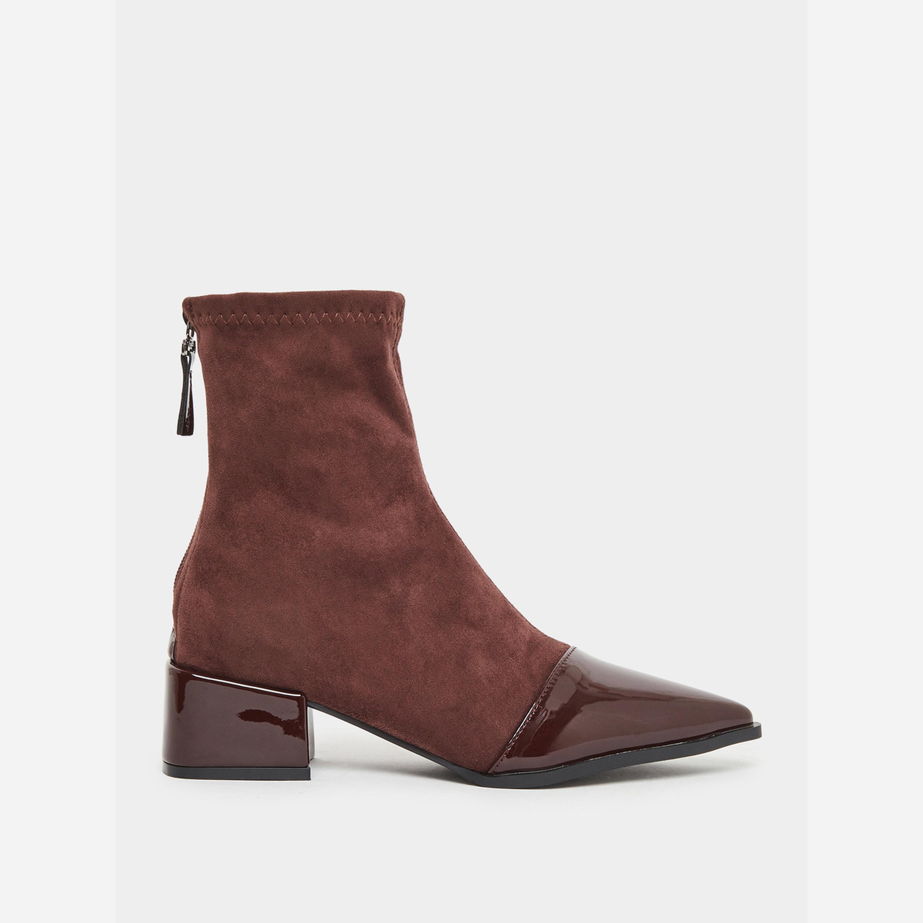 تيك تو - حذاء نسائي جلد قصير لون برغندي-women-shoes-boots-image-2