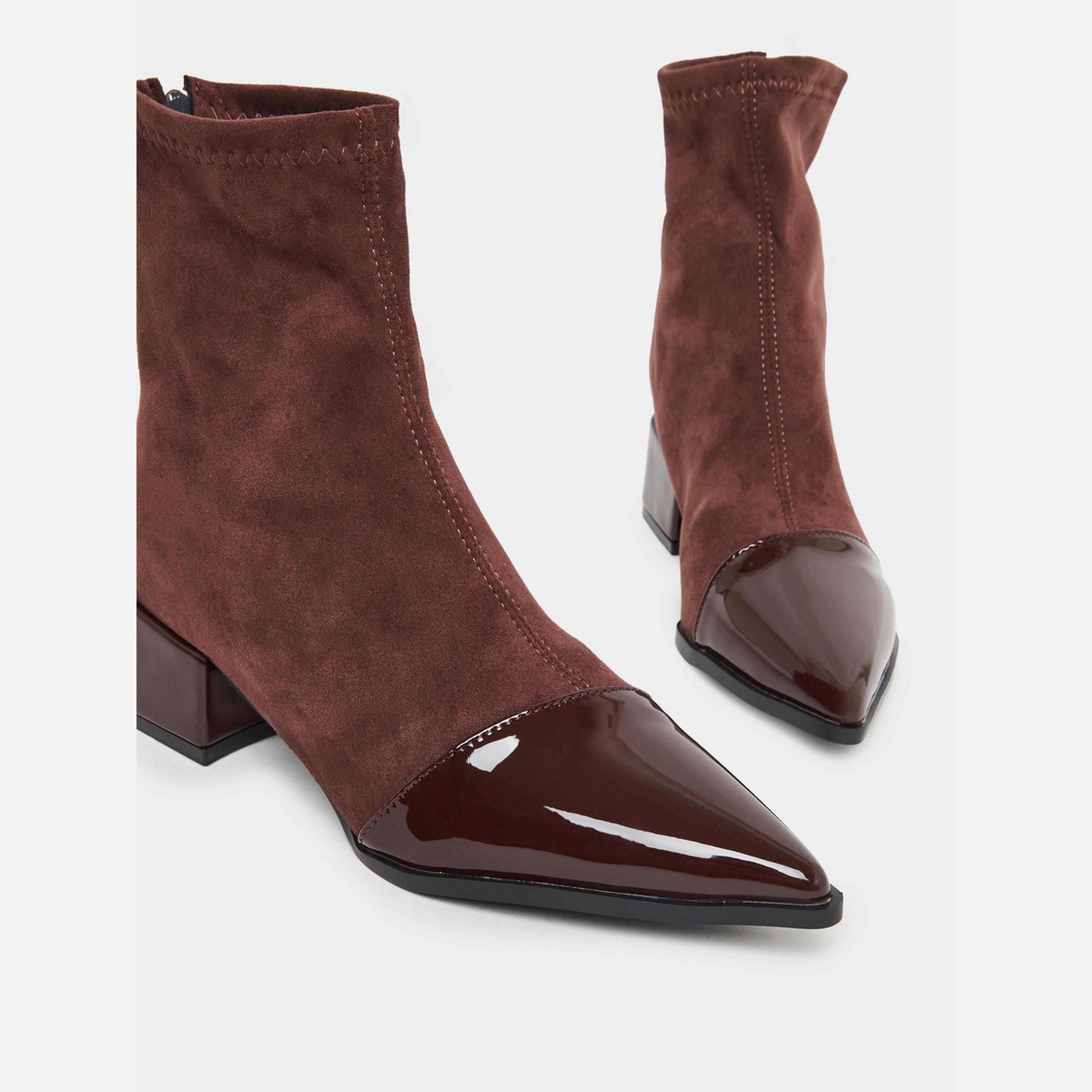 تيك تو - حذاء نسائي جلد قصير لون برغندي-women-shoes-boots-image-3