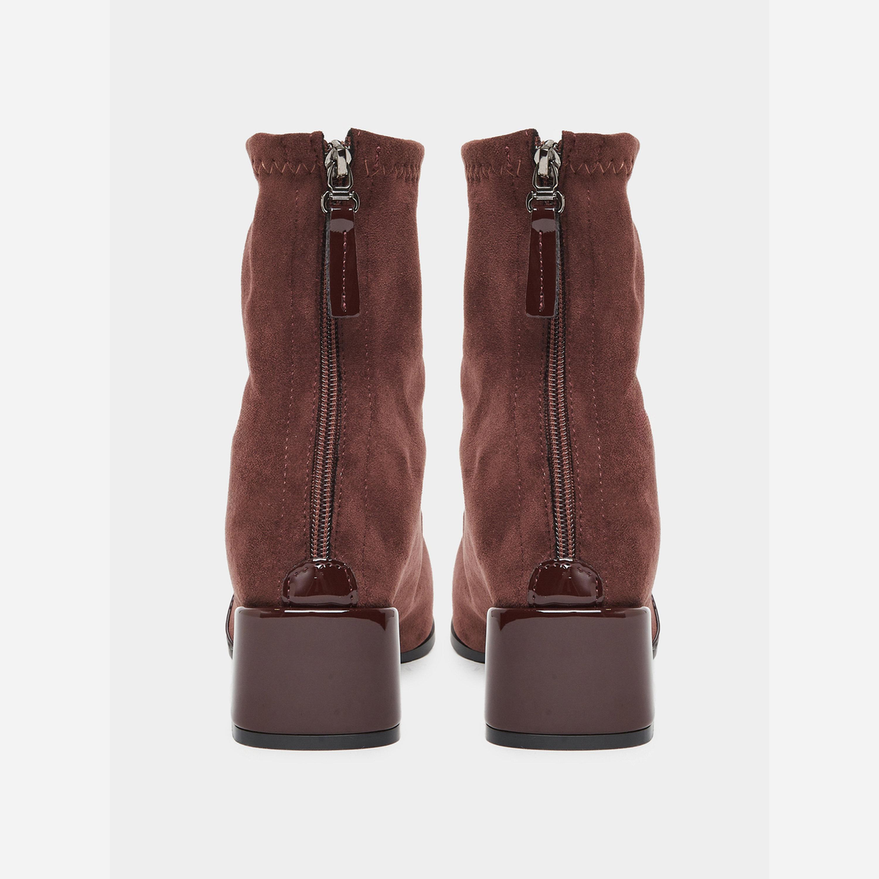 تيك تو - حذاء نسائي جلد قصير لون برغندي-women-shoes-boots-image-4