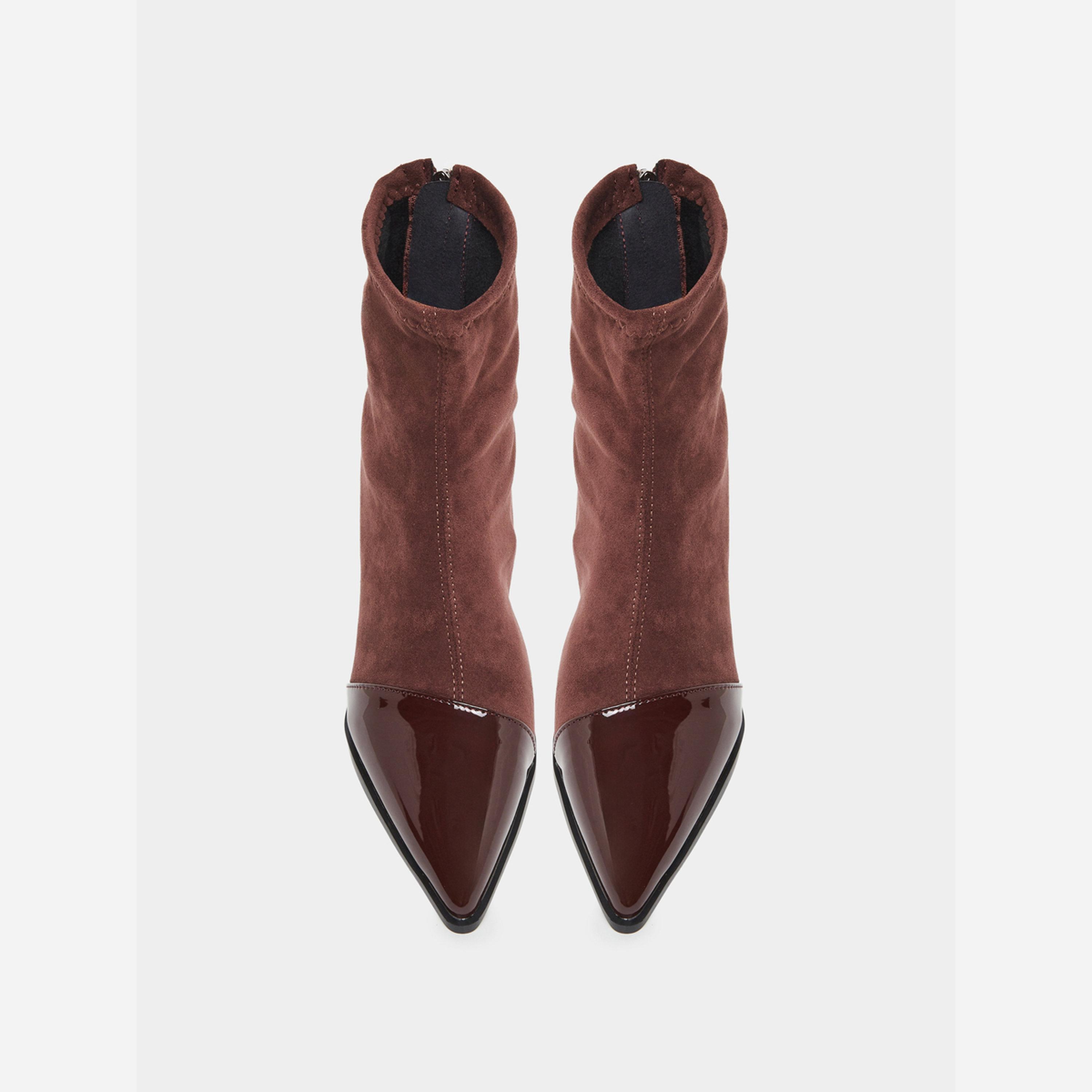 تيك تو - حذاء نسائي جلد قصير لون برغندي-women-shoes-boots-image-5