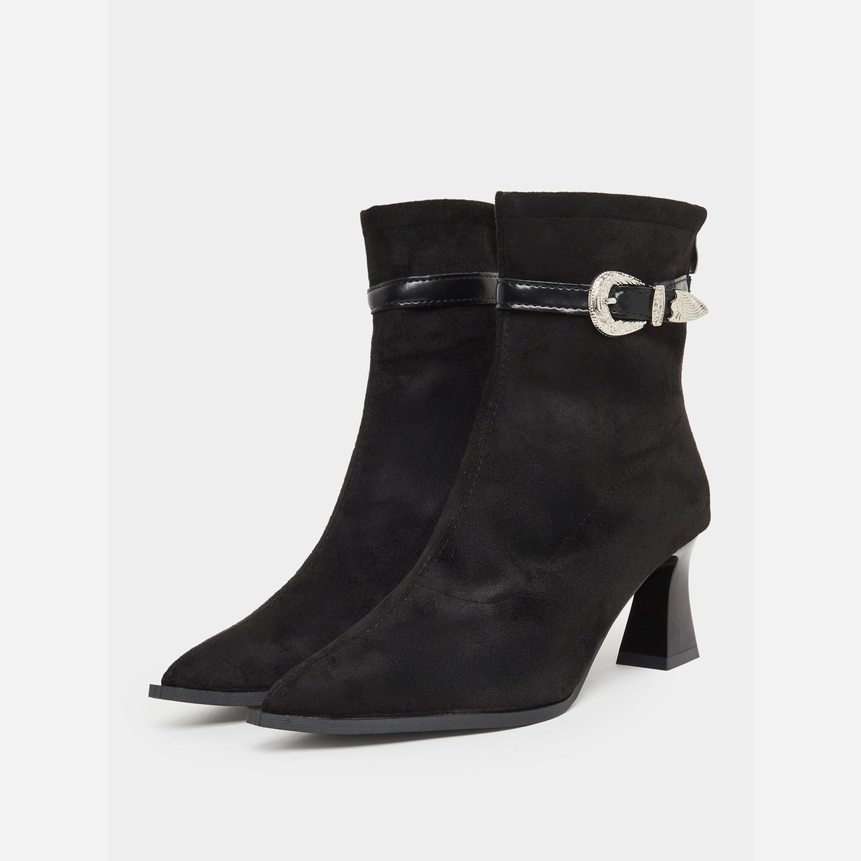Take Two Women Black Suede Buckle Detail Ankle Boots-women-shoes-boots-image-1