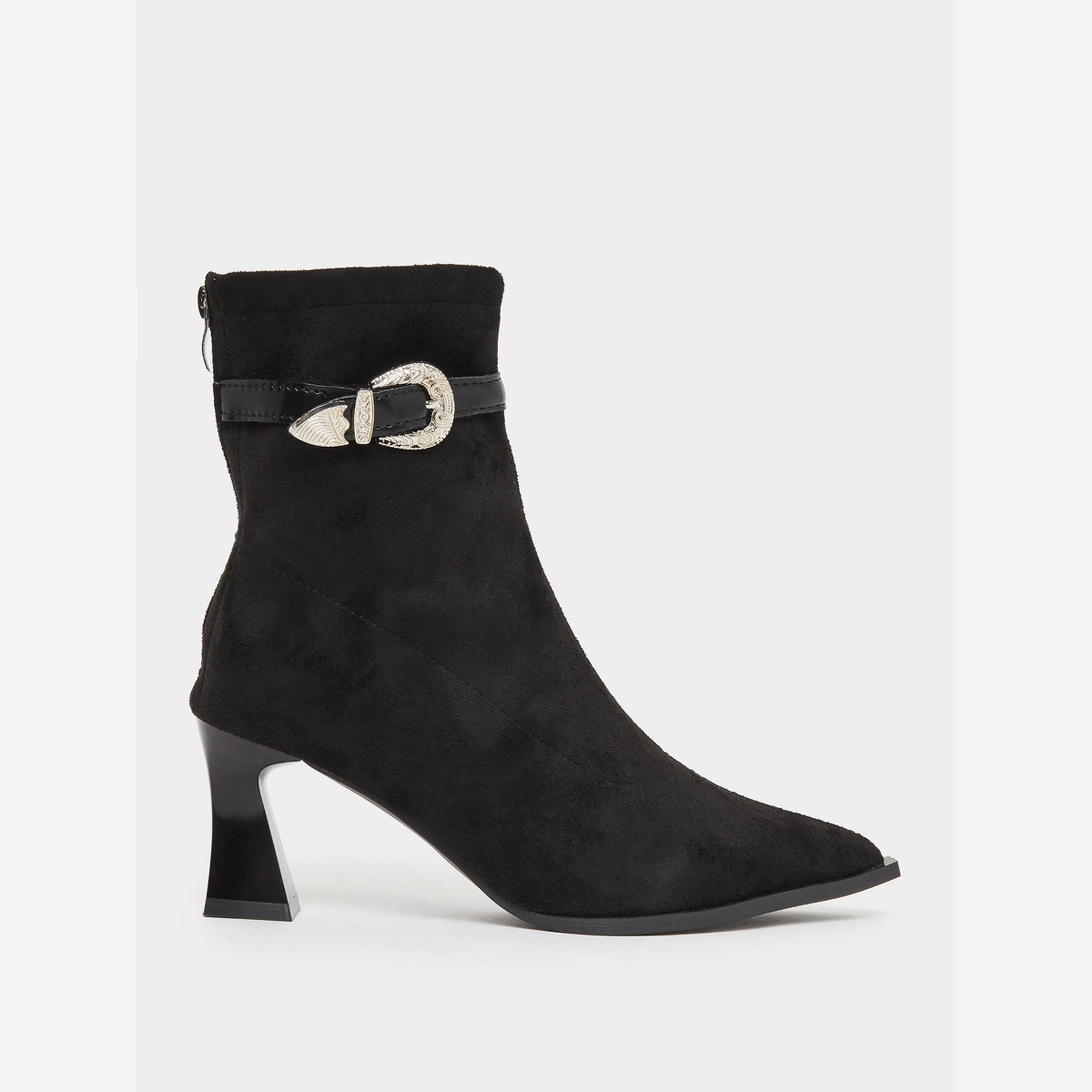 تيك تو - حذاء نسائي جلد لون أسود بمشبك للكاحل-women-shoes-boots-image-2