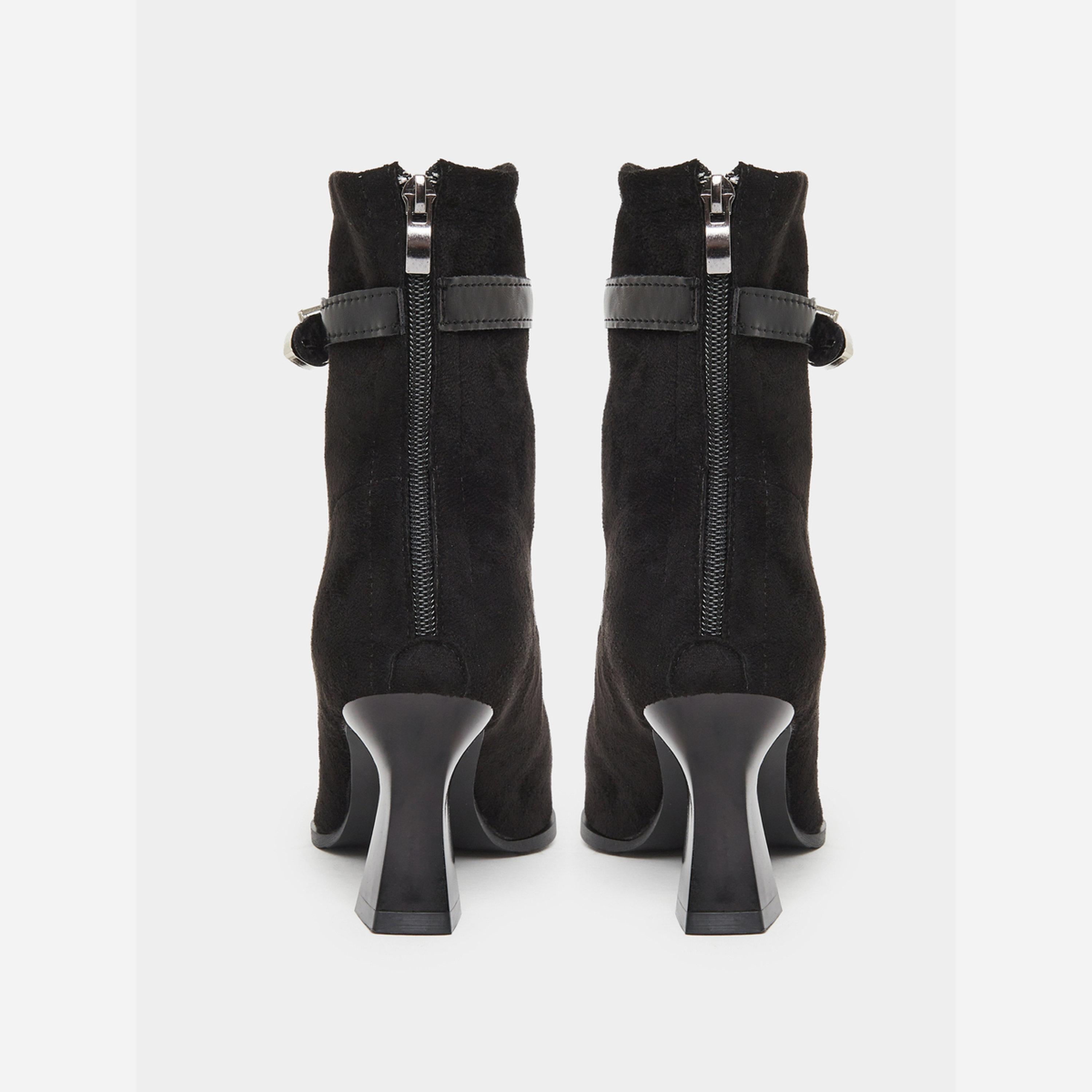 Take Two Women Black Suede Buckle Detail Ankle Boots-women-shoes-boots-image-4