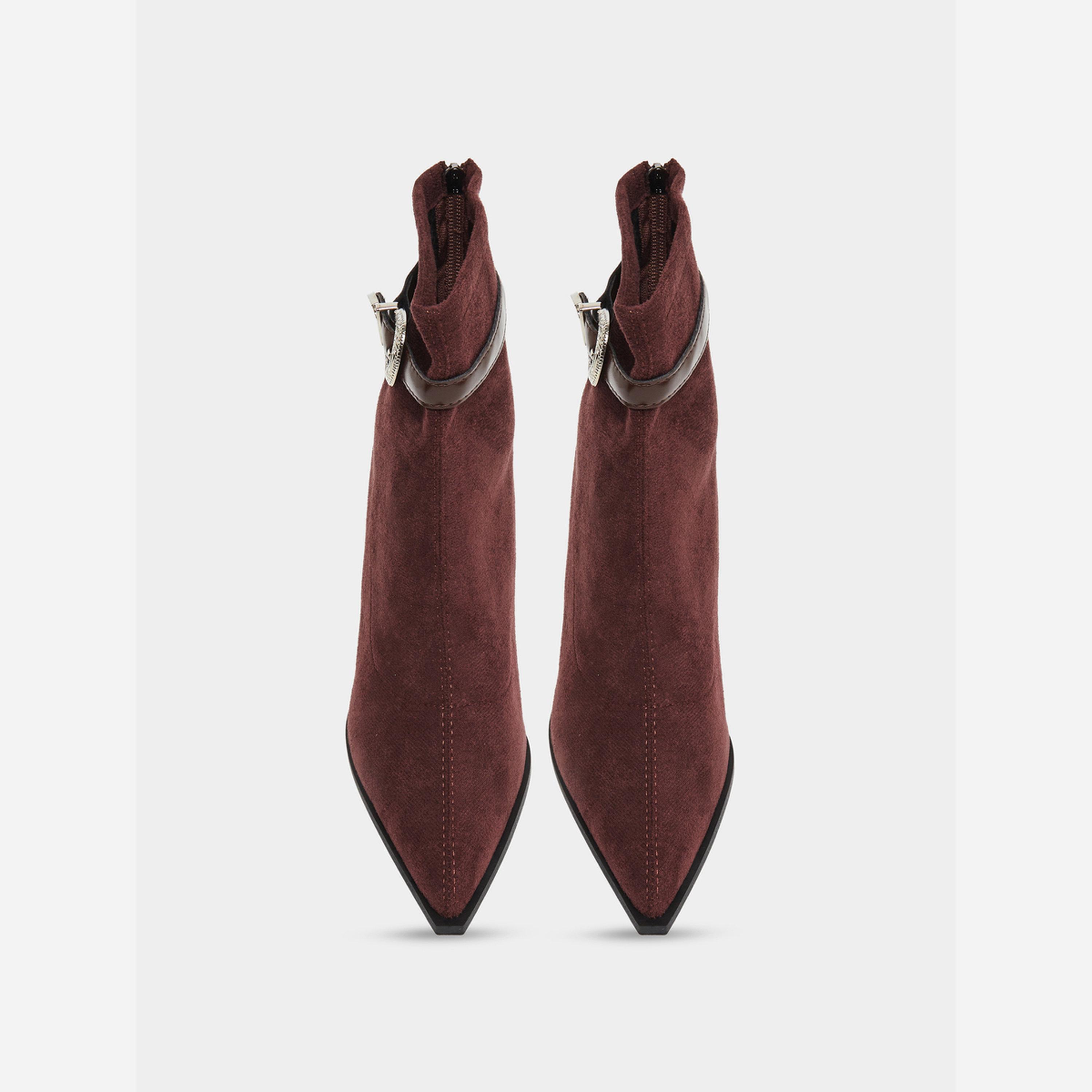 تيك تو - حذاء كاحل نسائي من جلد الغزال لونبرغندي مزين بإبزيم-women-shoes-boots-image-5