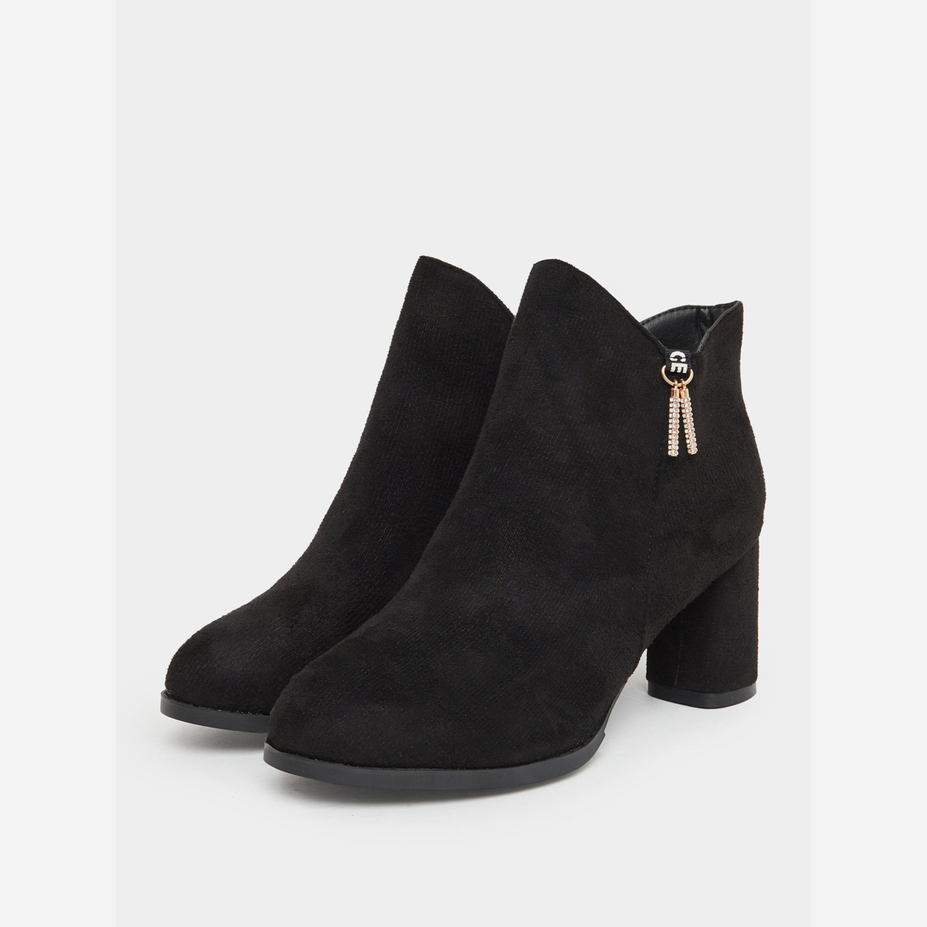 تيك تو - بوت نسائي جلد لون أسود بكعب عريض يصل إلى الكاحل-women-shoes-boots-image-1