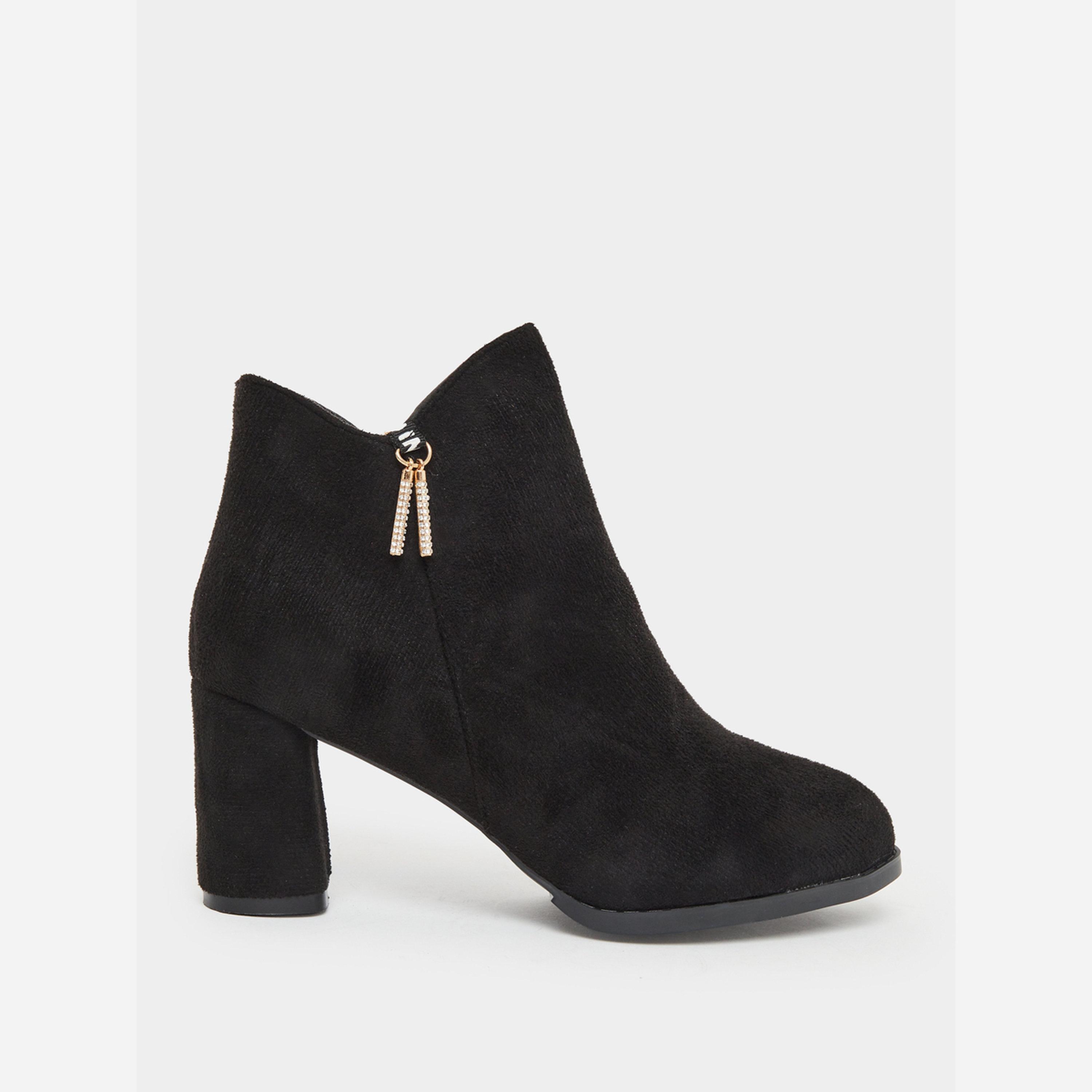 Take Two Women Black Suede Block Heel Ankle Boots-women-shoes-boots-image-2