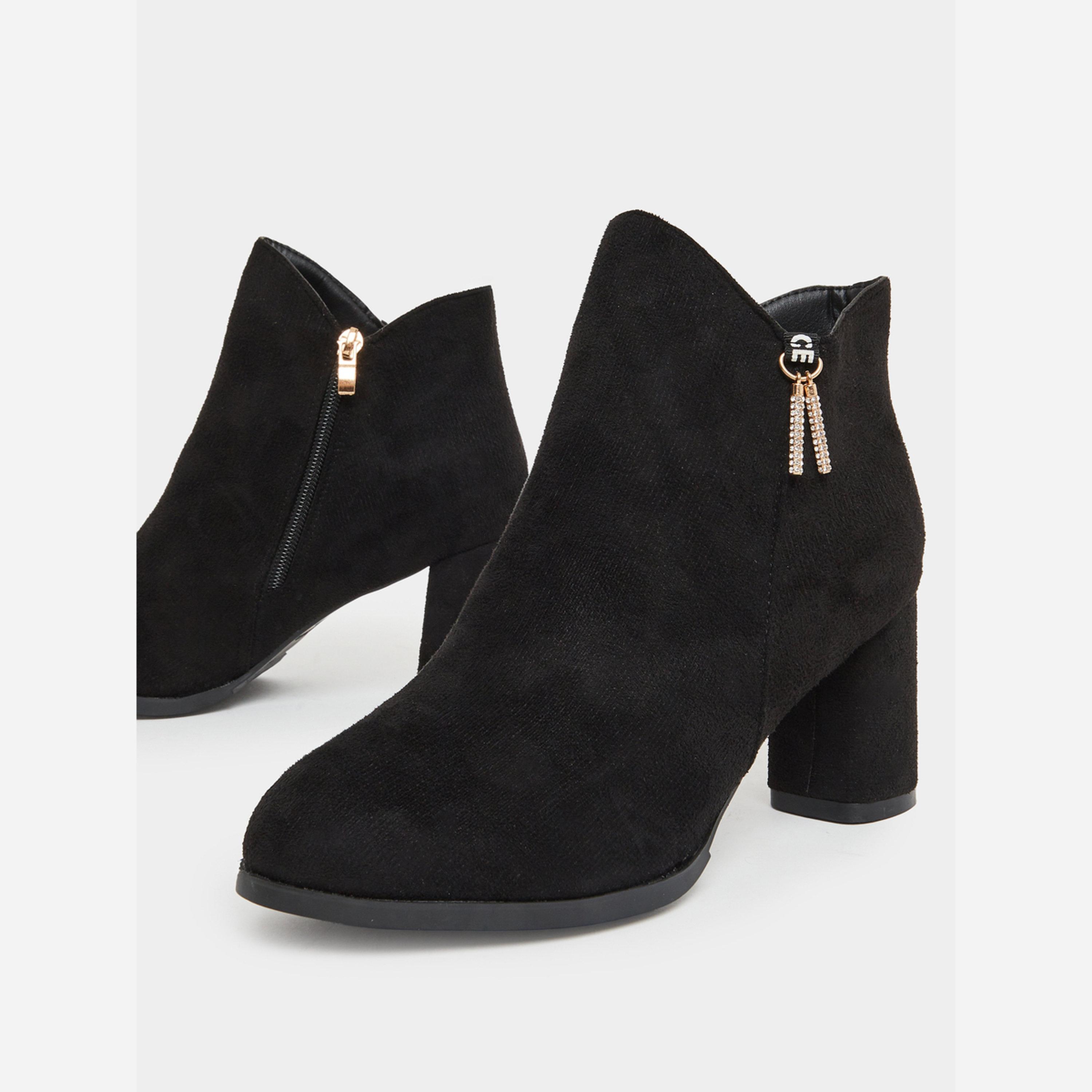 تيك تو - بوت نسائي جلد لون أسود بكعب عريض يصل إلى الكاحل-women-shoes-boots-image-3