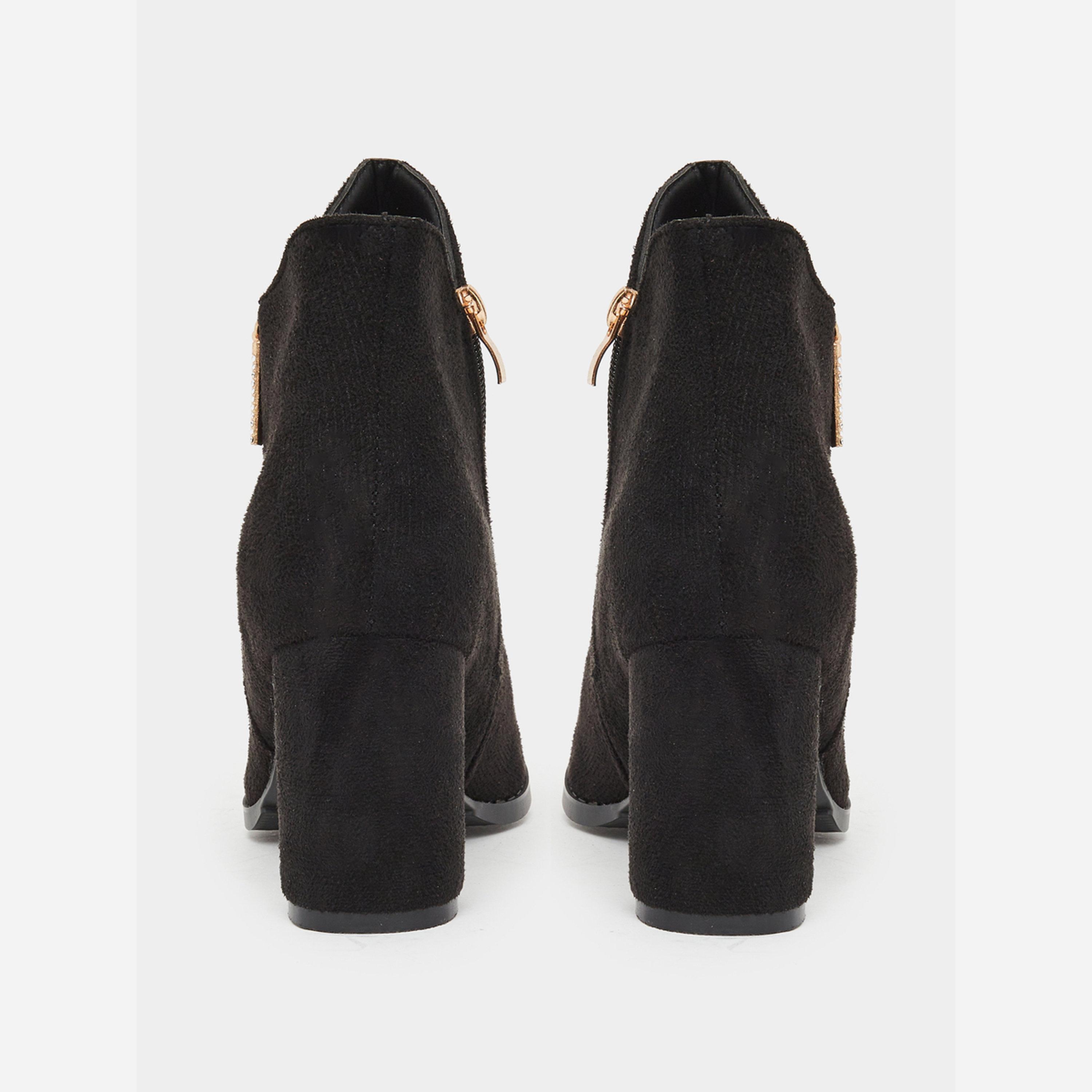 Take Two Women Black Suede Block Heel Ankle Boots-women-shoes-boots-image-4