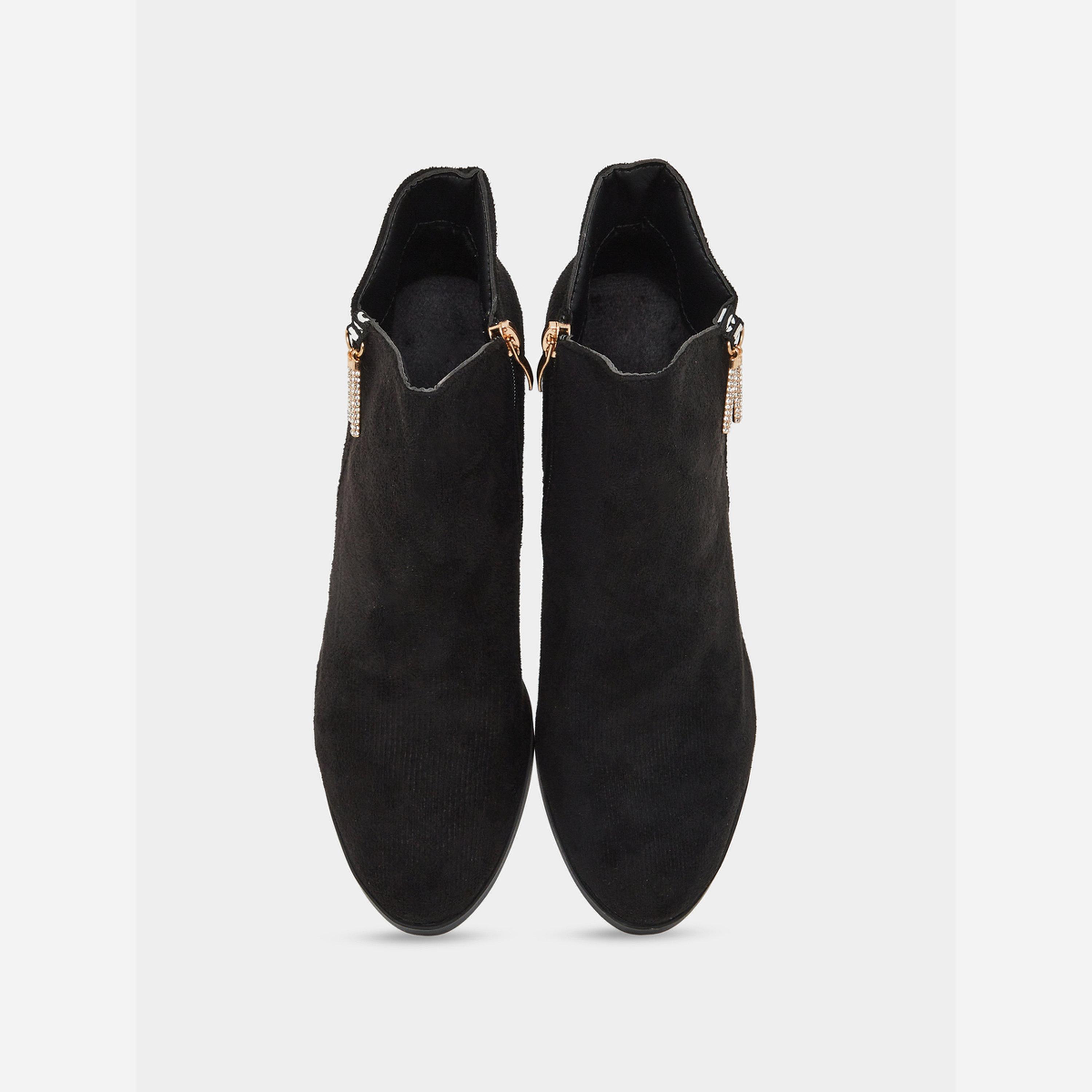 Take Two Women Black Suede Block Heel Ankle Boots-women-shoes-boots-image-5