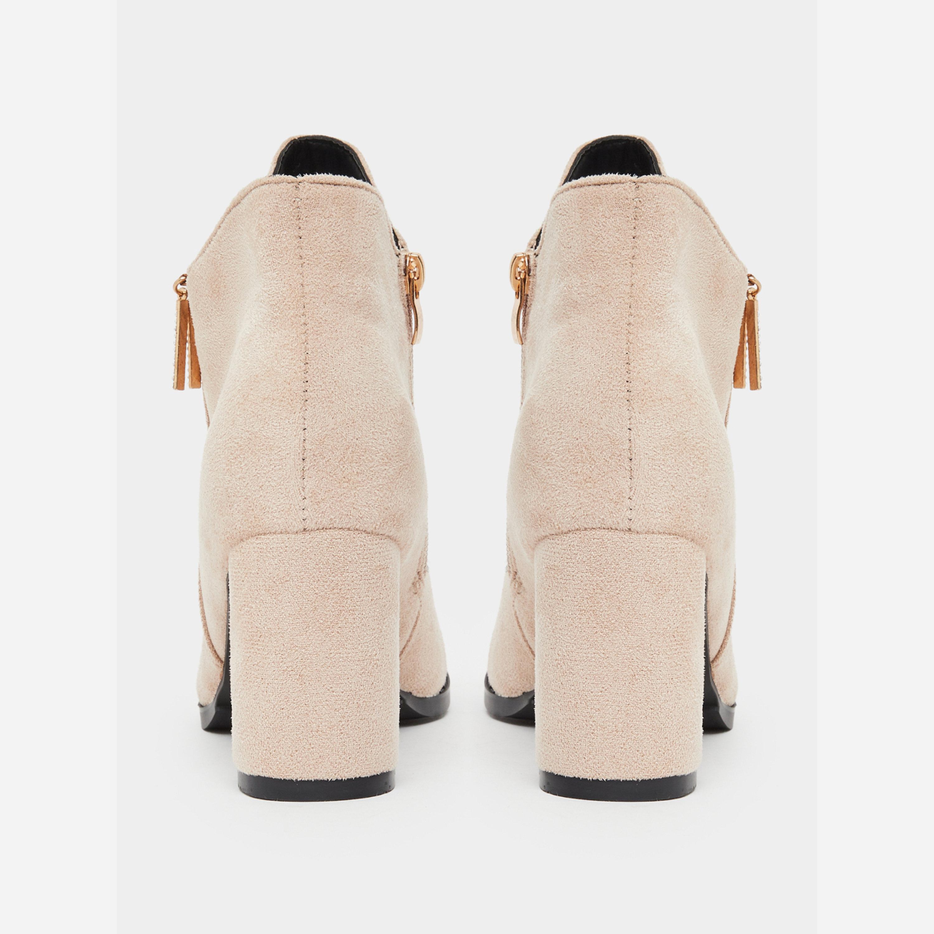 Take Two Women Beige Suede Block Heel Ankle Boots-women-shoes-boots-image-4