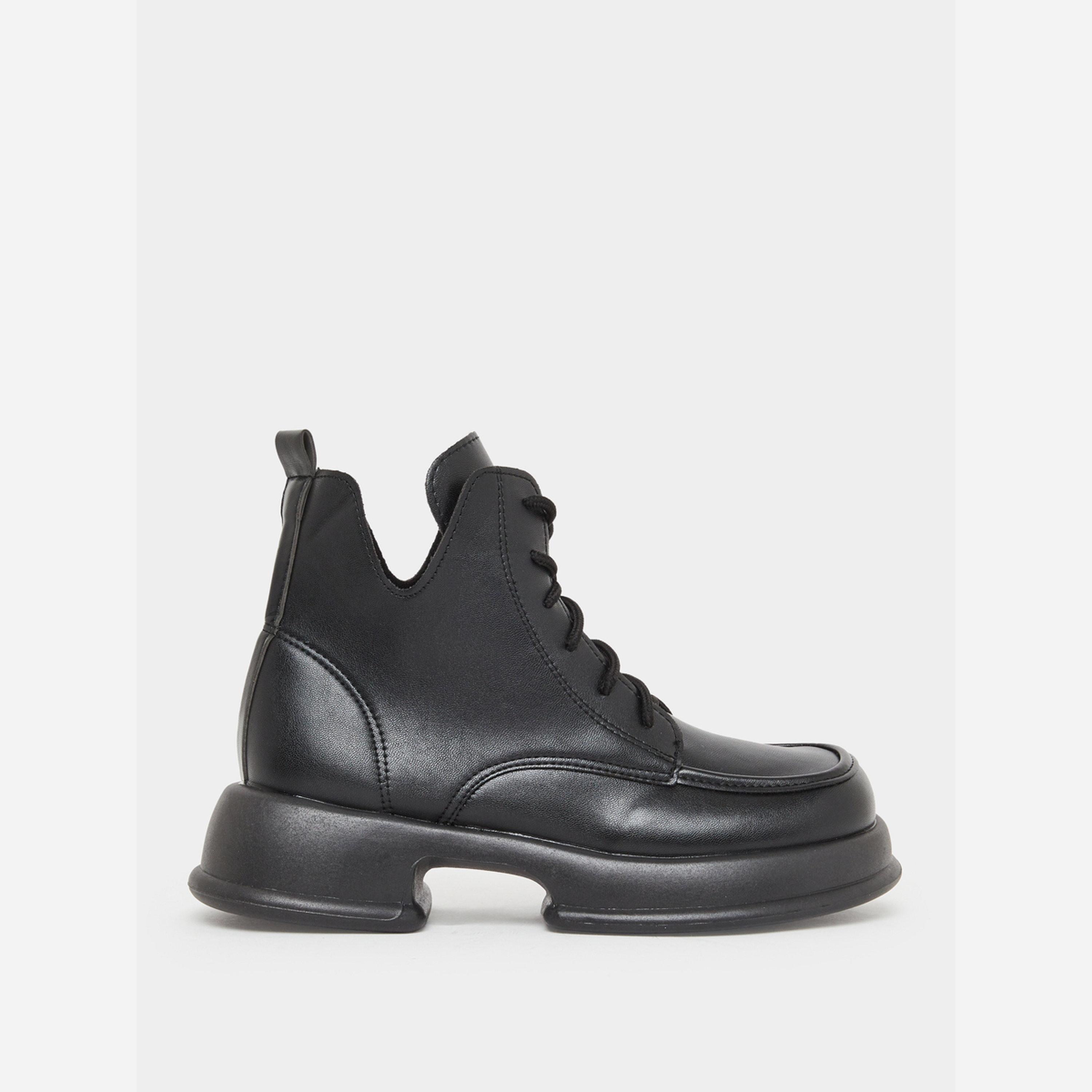 Take Two Women Black Lace-Up Chunky Heel Ankle Boots-women-shoes-boots-image-2