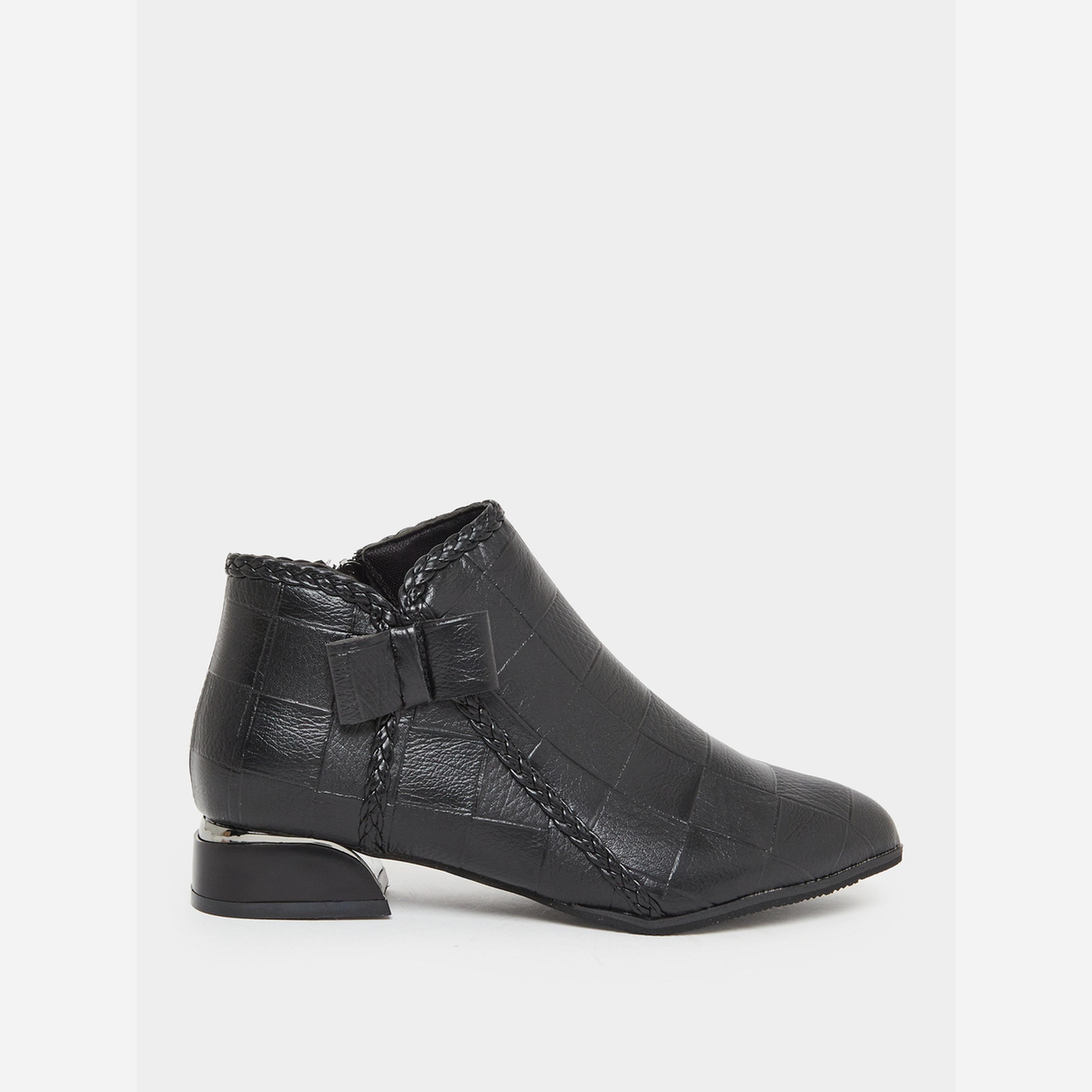 Take Two Women Black Textured Embossed Ankle Boots-women-shoes-boots-image-2