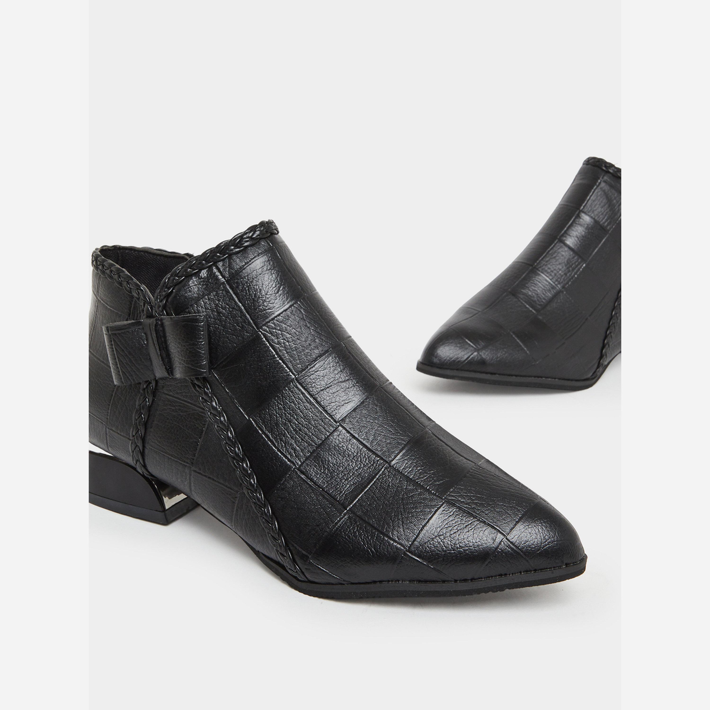 Take Two Women Black Textured Embossed Ankle Boots-women-shoes-boots-image-3