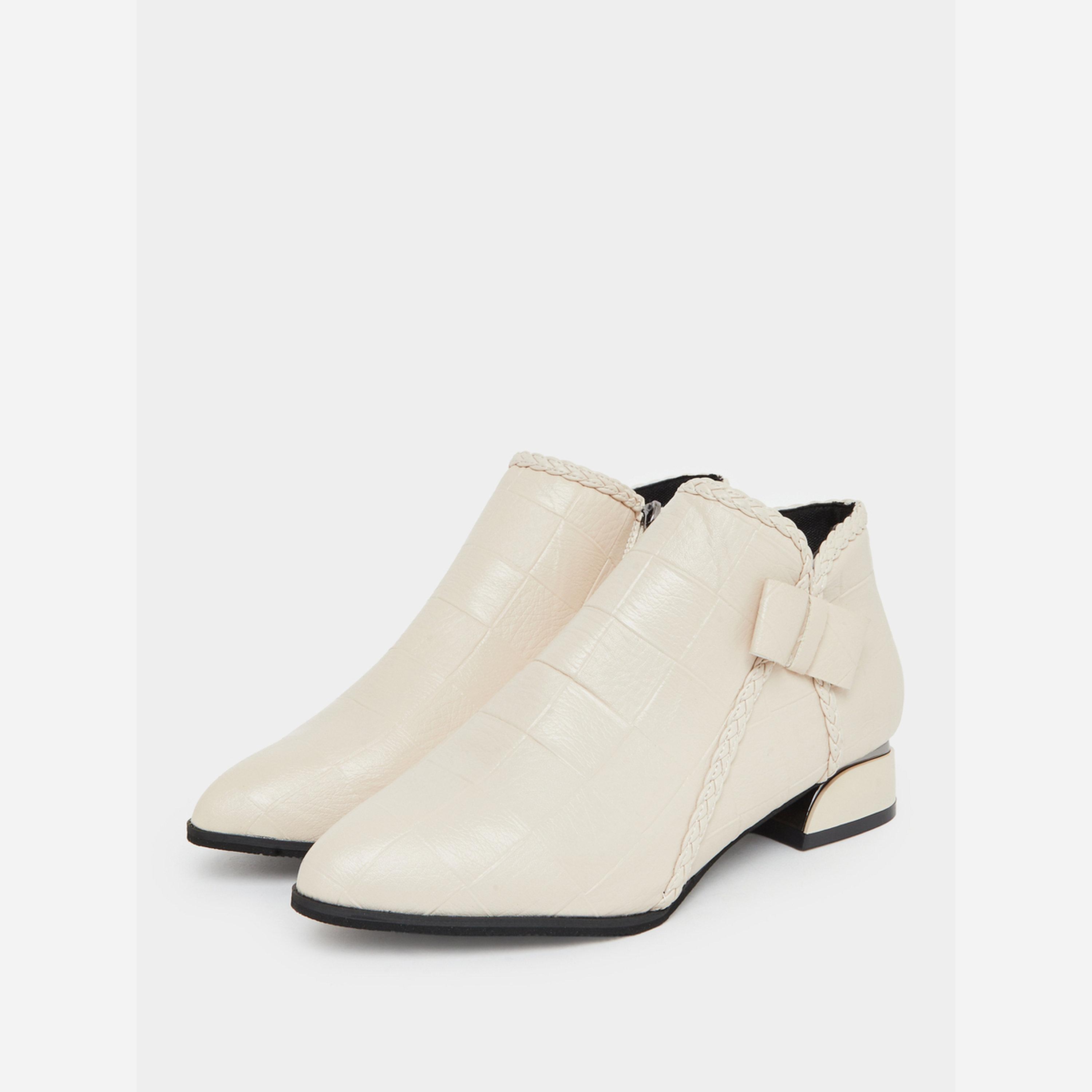 Take Two Women Beige Textured Embossed Ankle Boots-women-shoes-boots-image-1