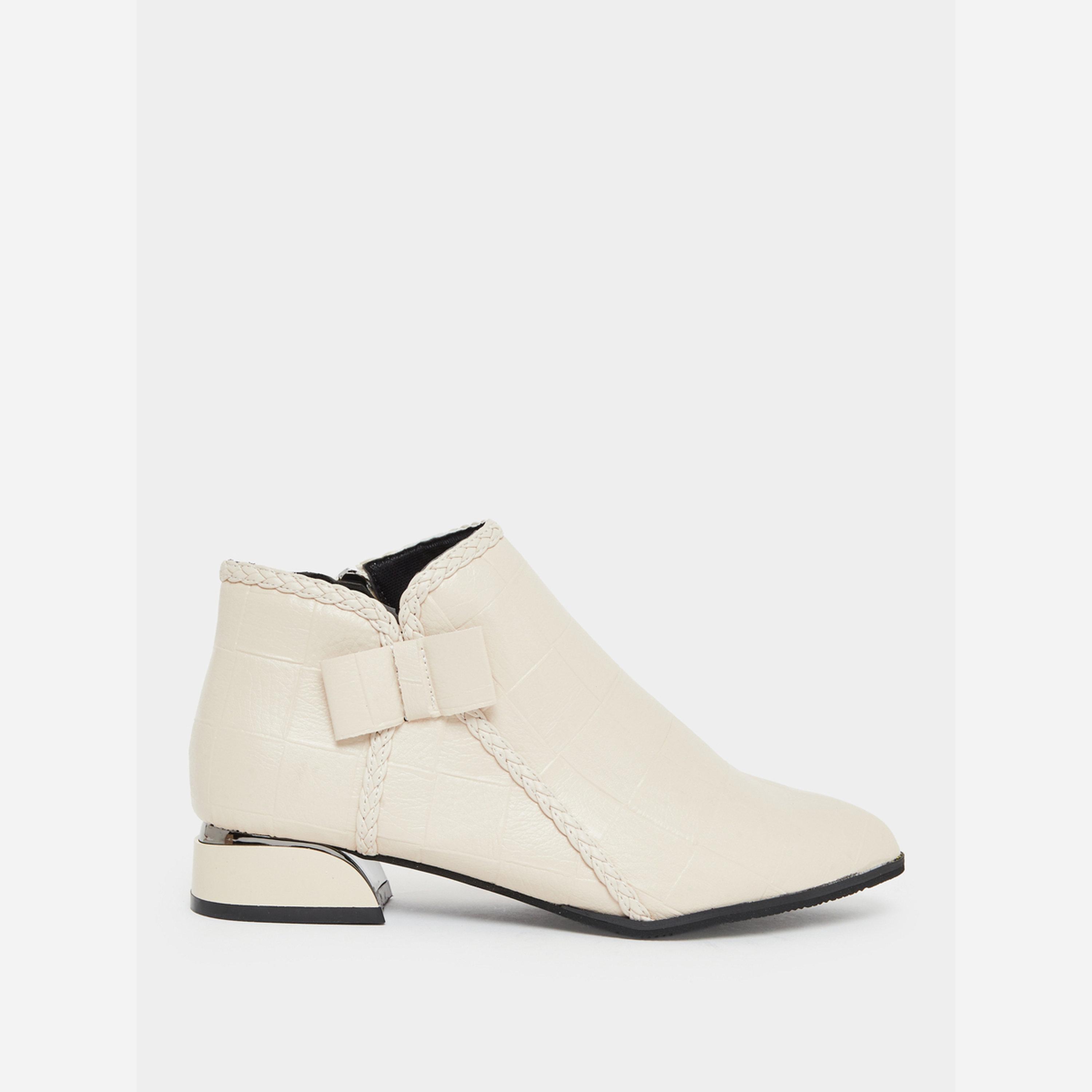 Take Two Women Beige Textured Embossed Ankle Boots-women-shoes-boots-image-2