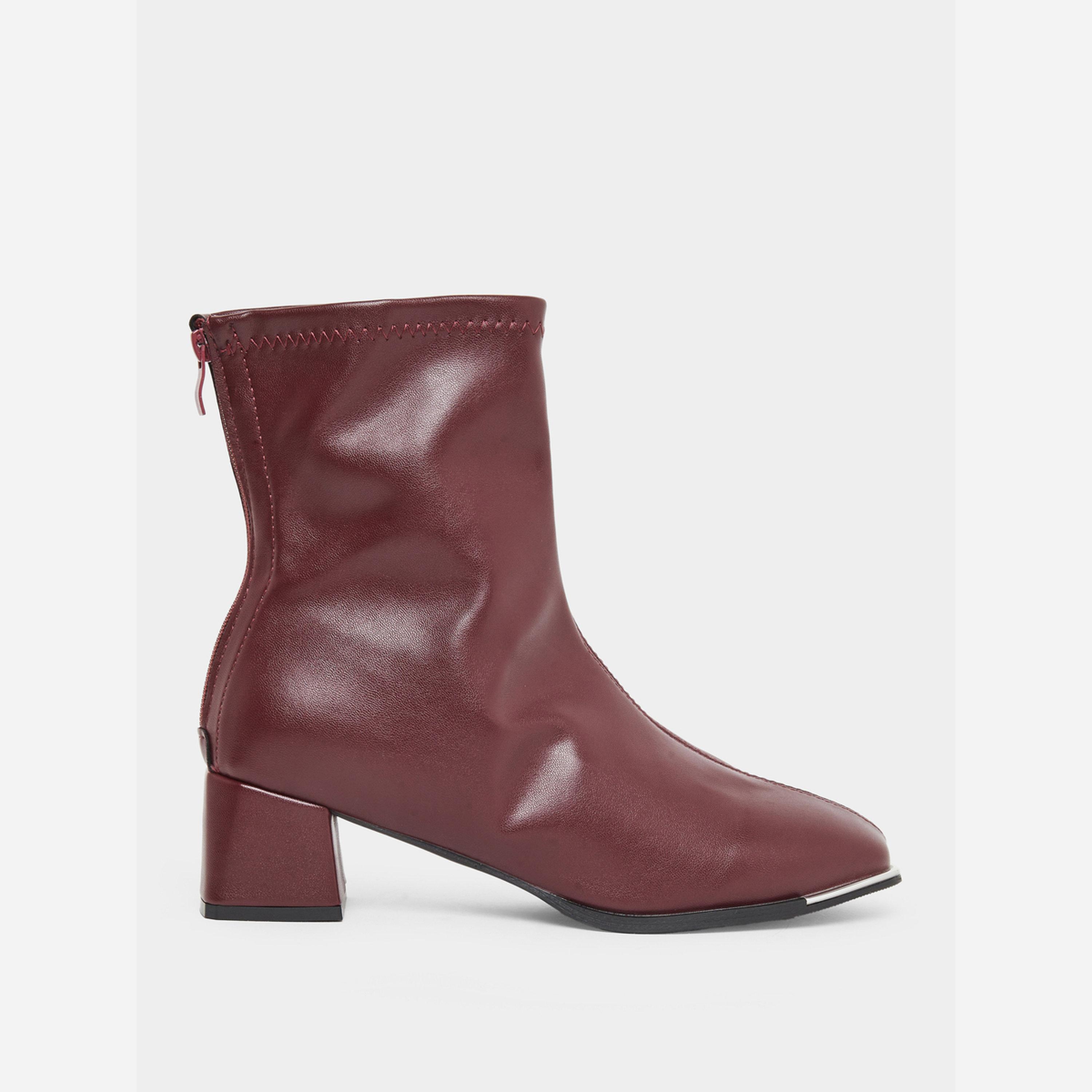 تيك تو - حذاء نسائي بكعب عالٍ مدبب من الأمام لون برغندي-women-shoes-boots-image-2