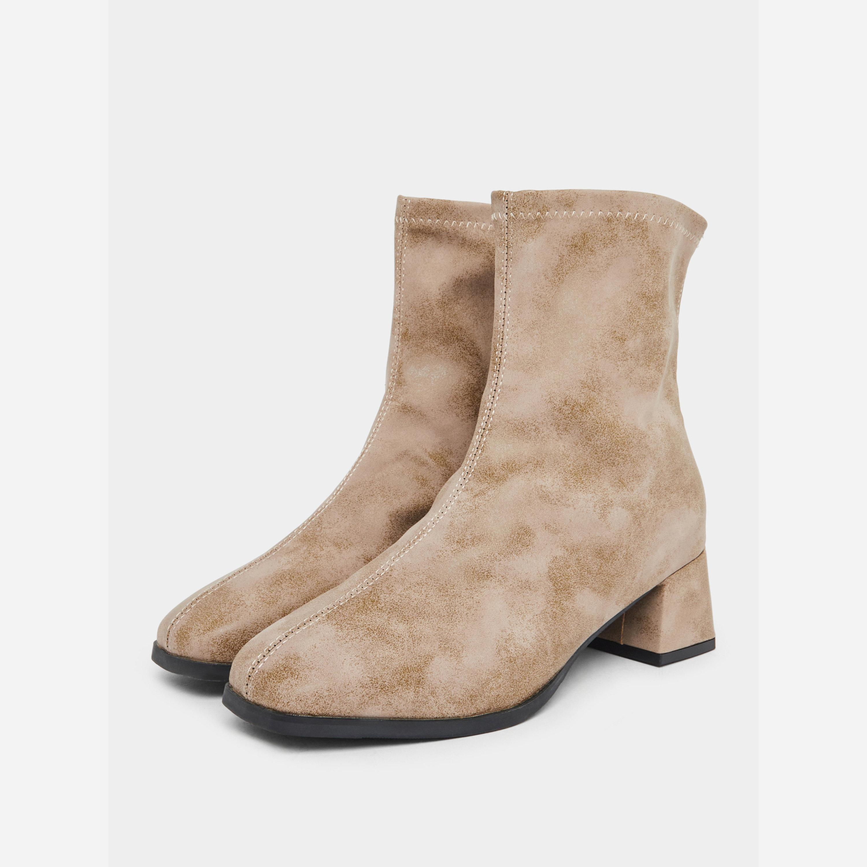 Take Two Women Beige Block Heel Ankle Boots-women-shoes-boots-image-1