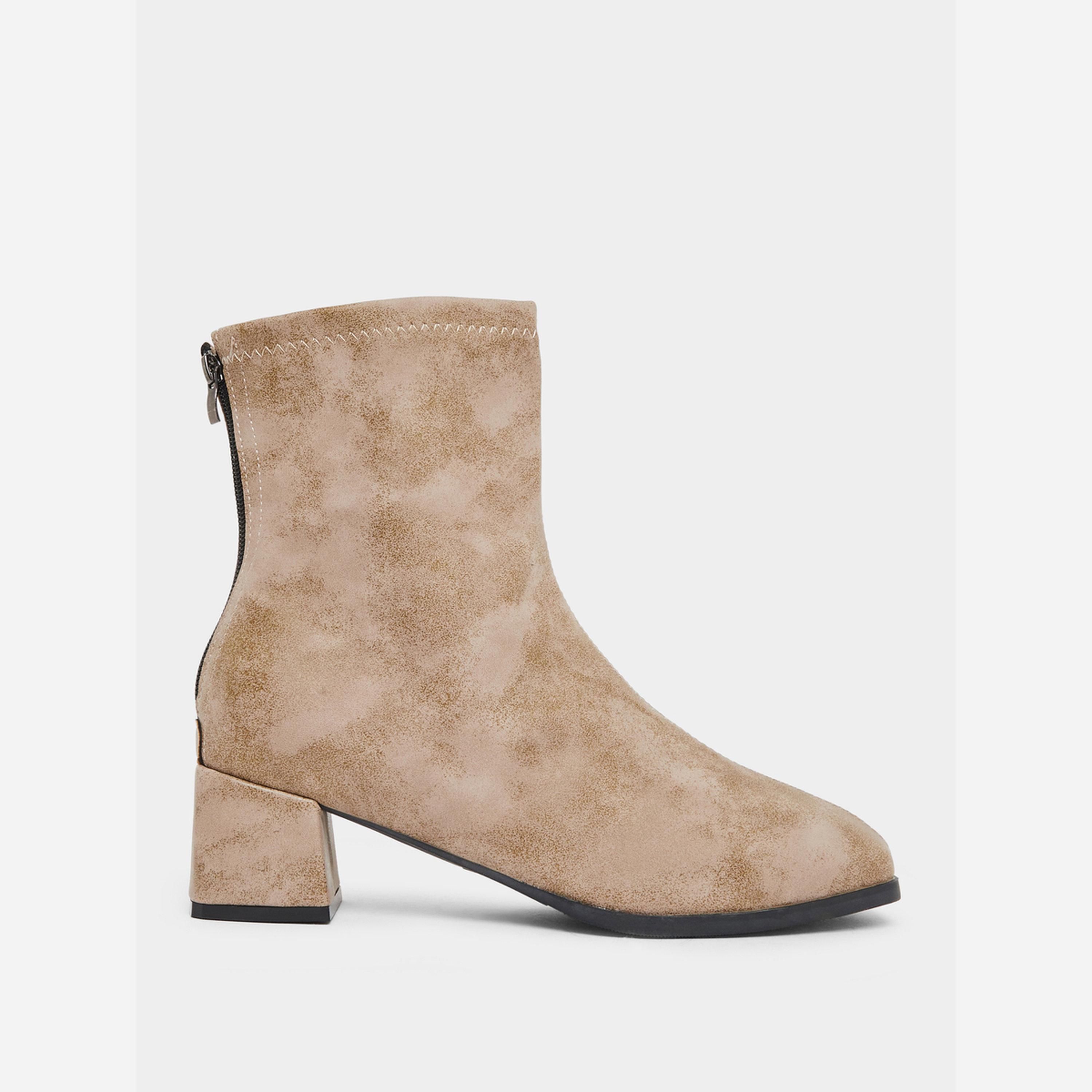 تيك تو - حذاء للنساء بكعب عريض تصل إلى الكاحل لون بيج-women-shoes-boots-image-2