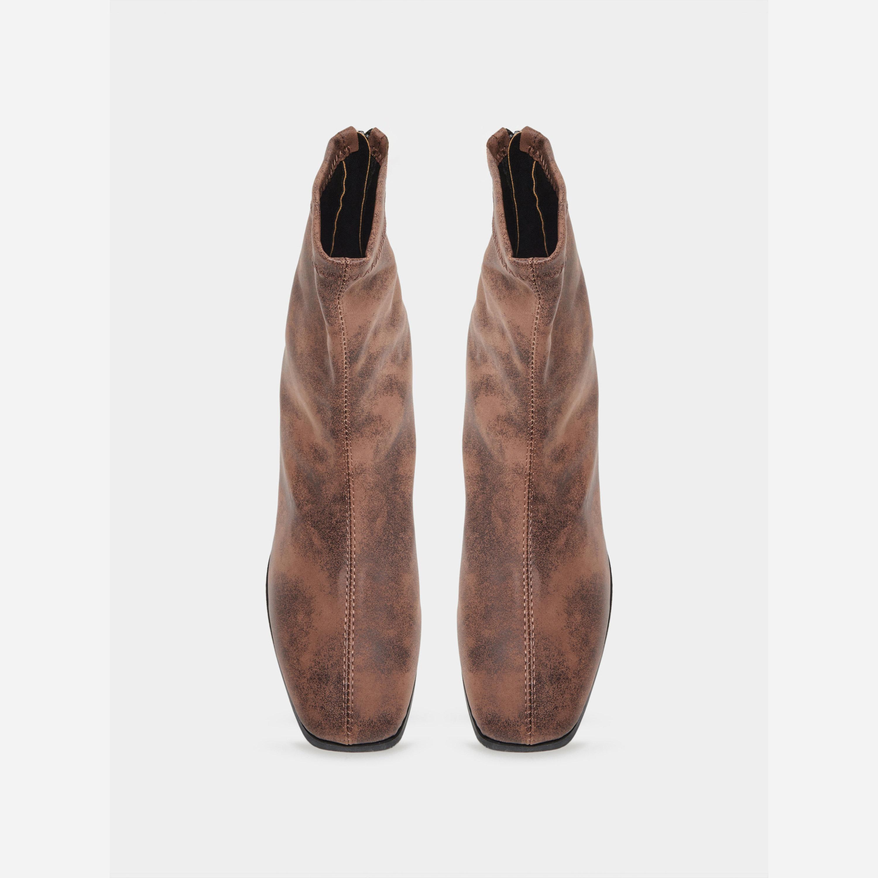 تيك تو - حذاء نسائي لون بني بكعب عريض يصل إلى الكاحل-women-shoes-boots-image-5
