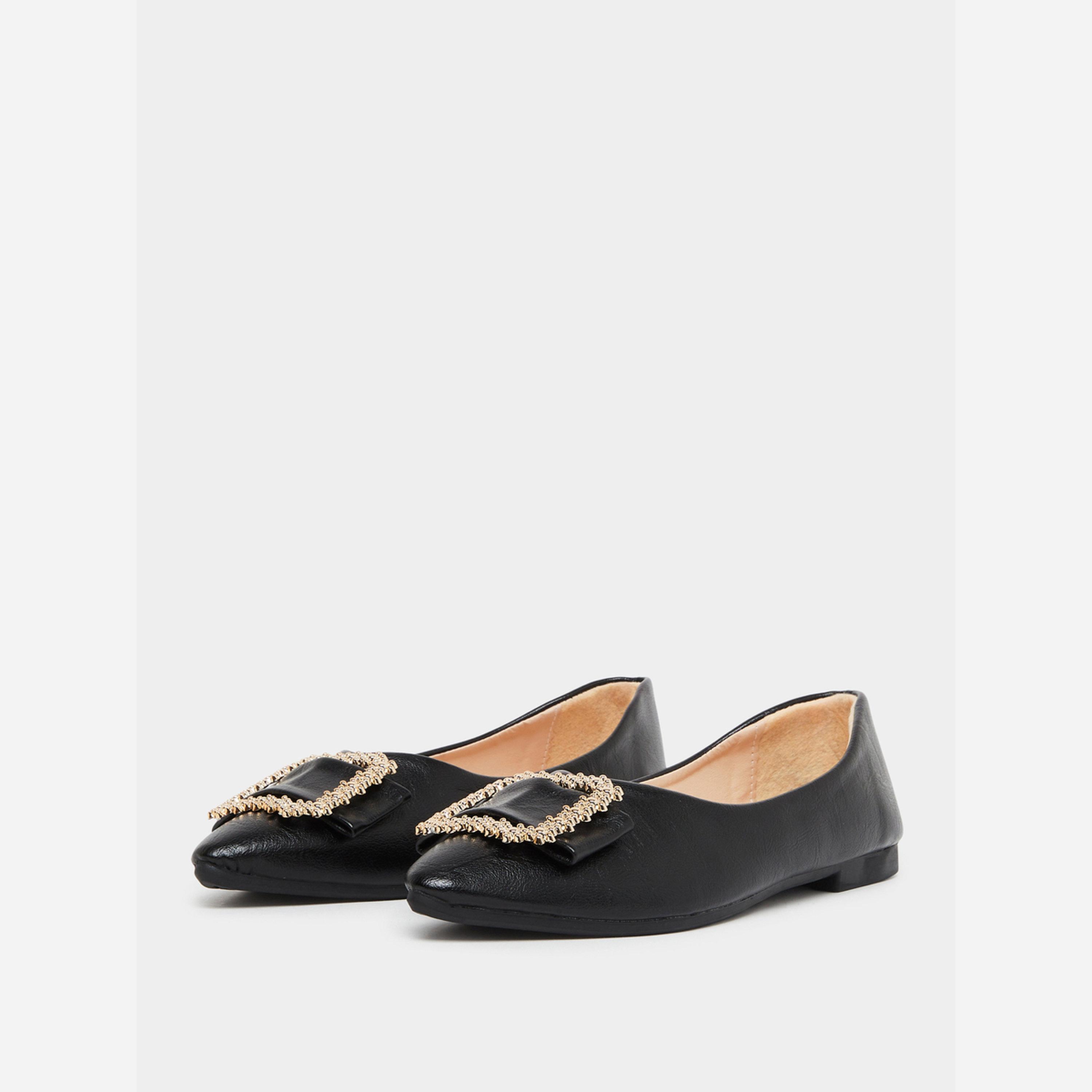 تيك تو - حذاء مسحط بمشبك مربع لون سادة-women-shoes-sandals-flats-image-1