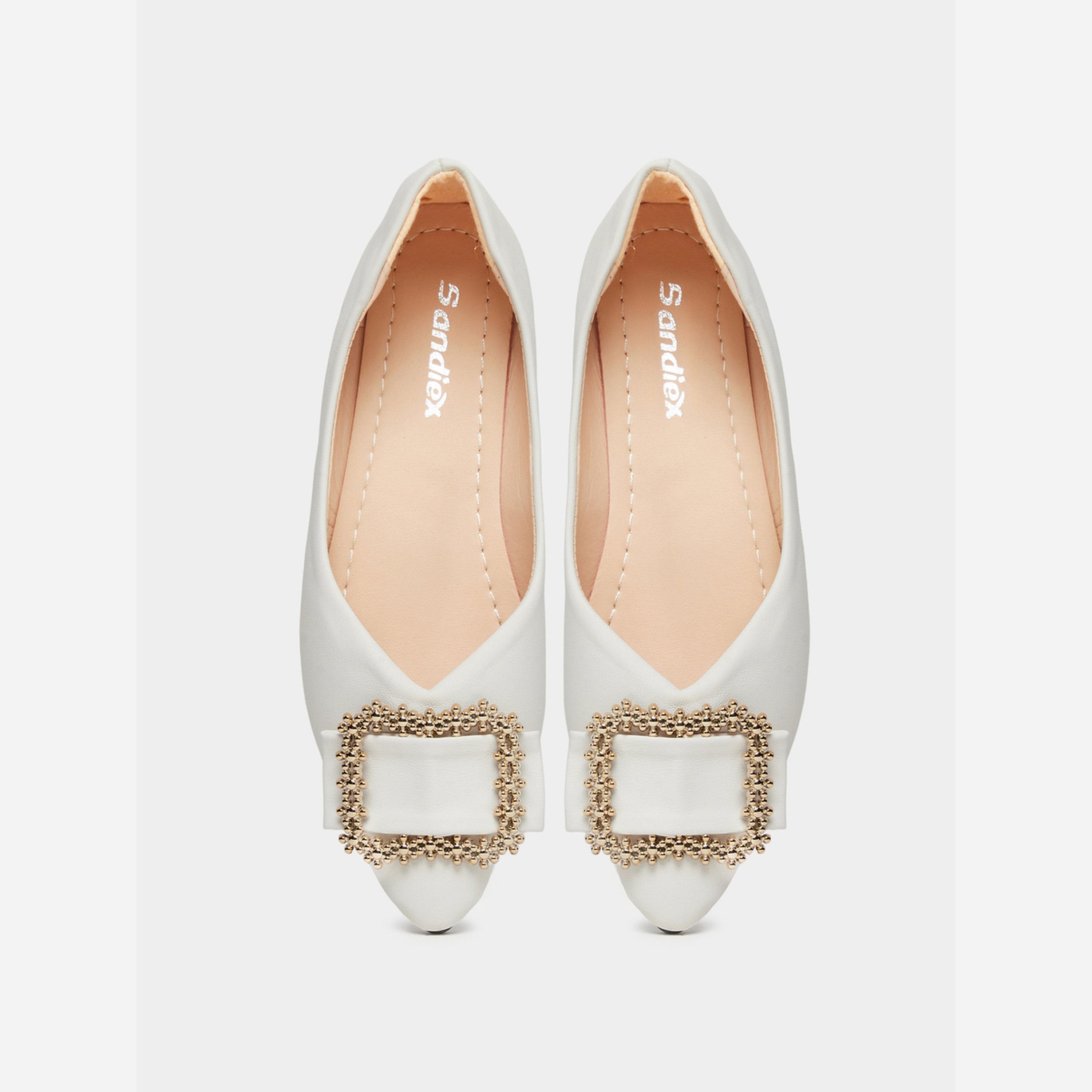 تيك تو - حذاء مسحط بمشبك مربع لون سادة-women-shoes-sandals-flats-image-2