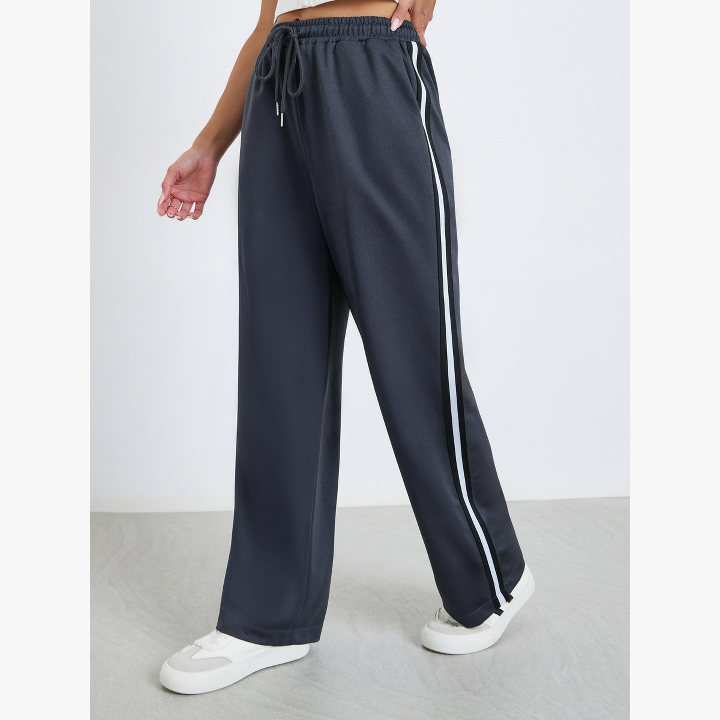 Styli Women Grey Wide Leg Joggers with Side Stripe-women-clothing-bottoms-joggers-image-1