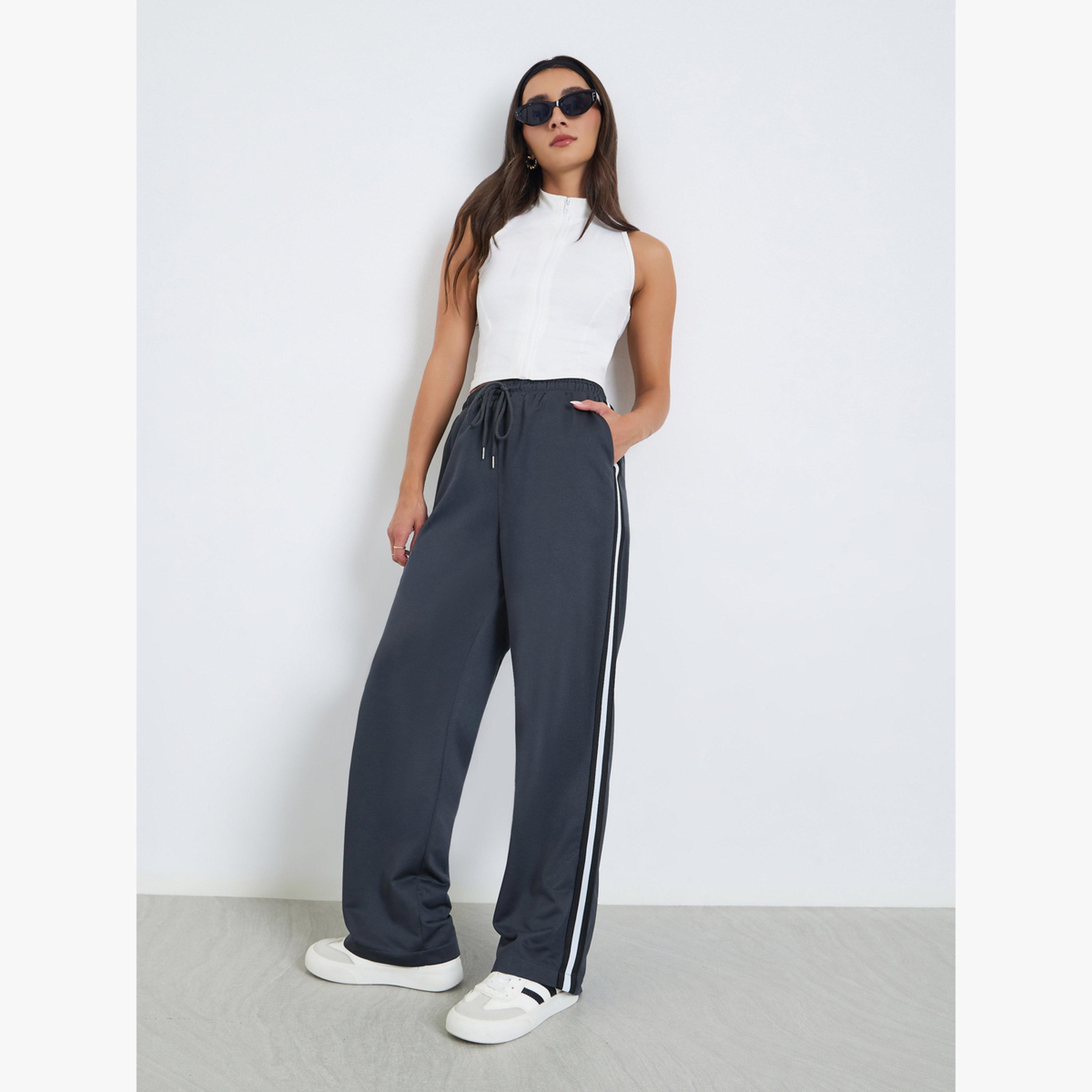 Styli Women Grey Wide Leg Joggers with Side Stripe-women-clothing-bottoms-joggers-image-2