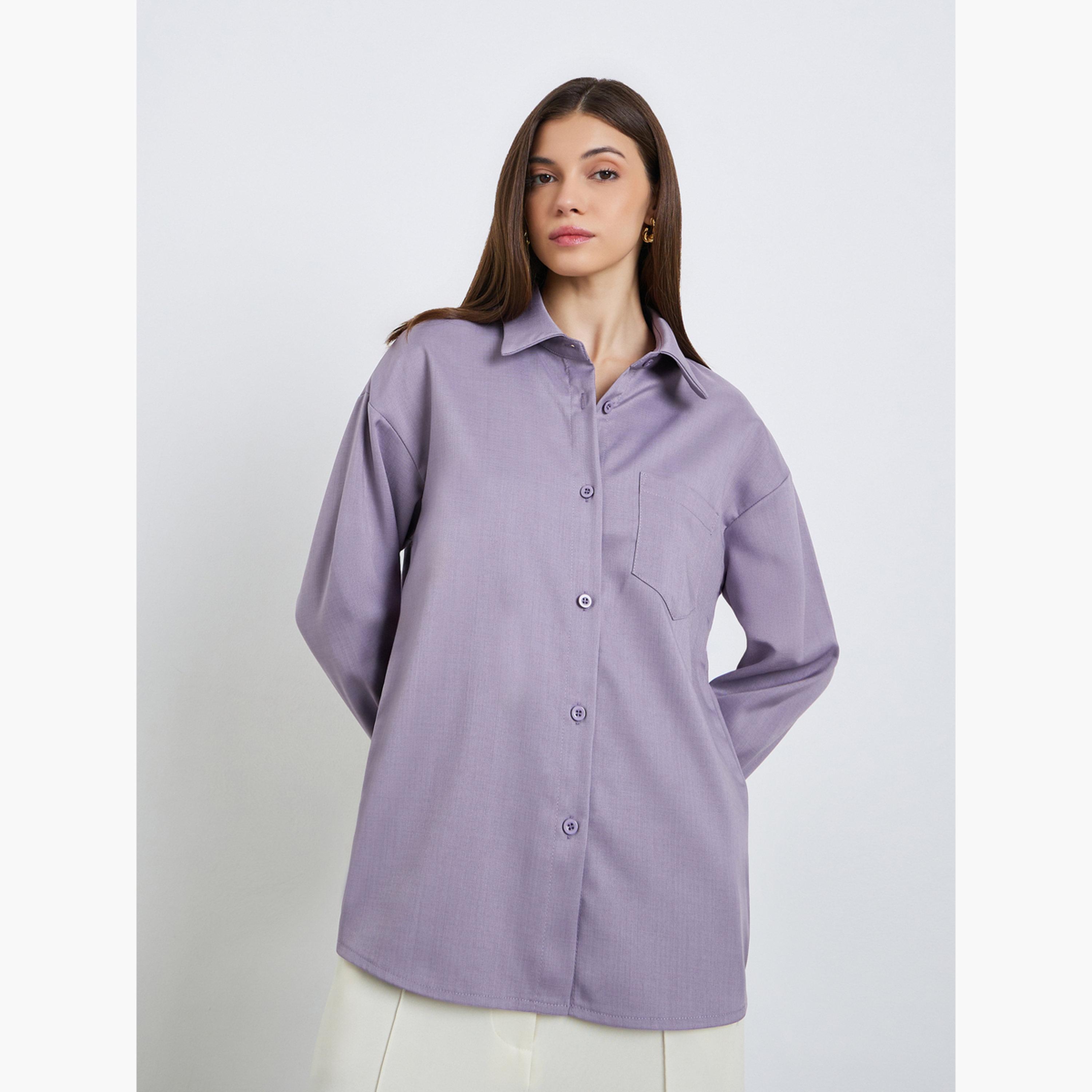 Styli Women Lavender Long Sleeve Oversized Shirt-women-clothing-shirtsandblouses-shirts-image-1