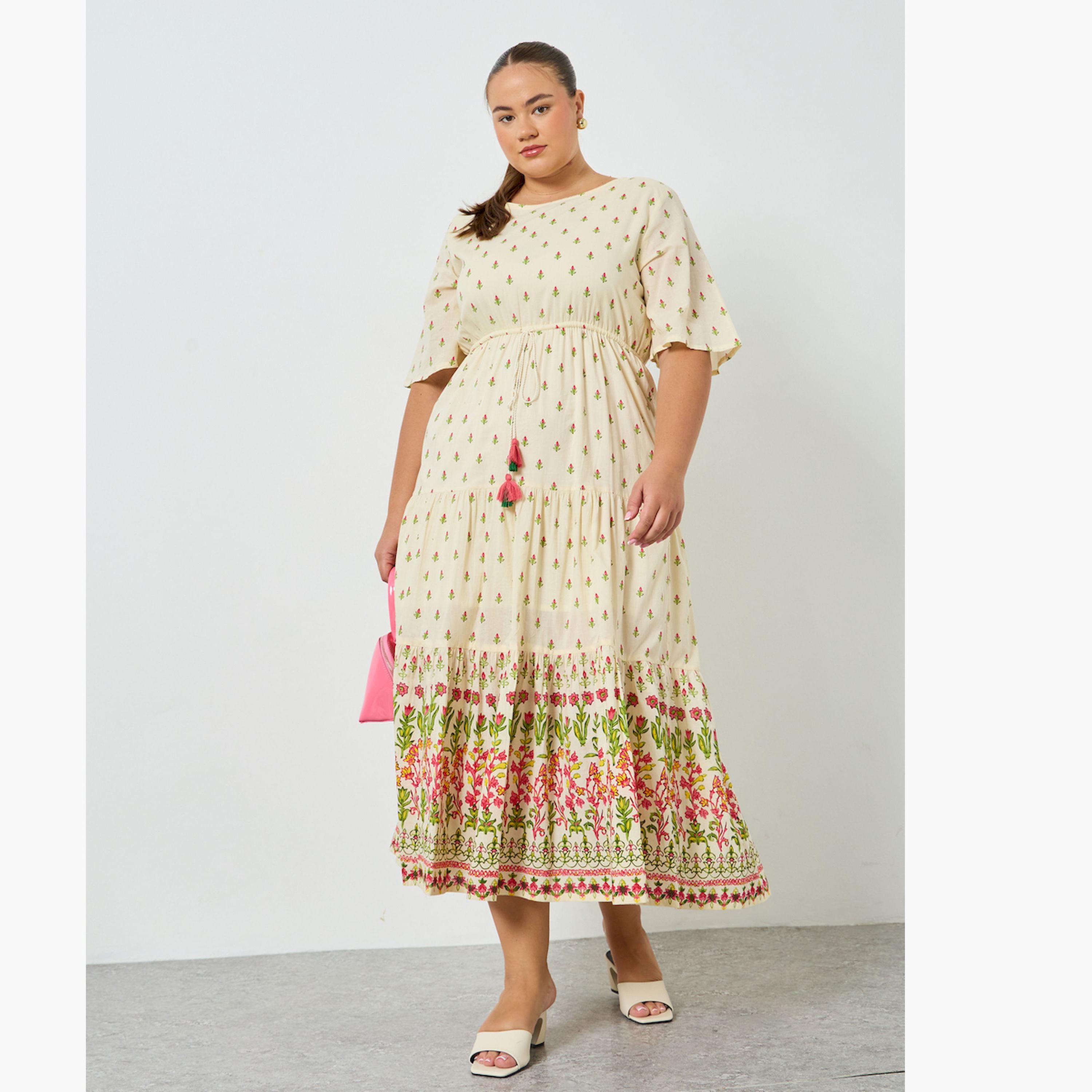 Styli Plus Size Cream Floral Maxi Dress-women-clothing-dresses-image-1