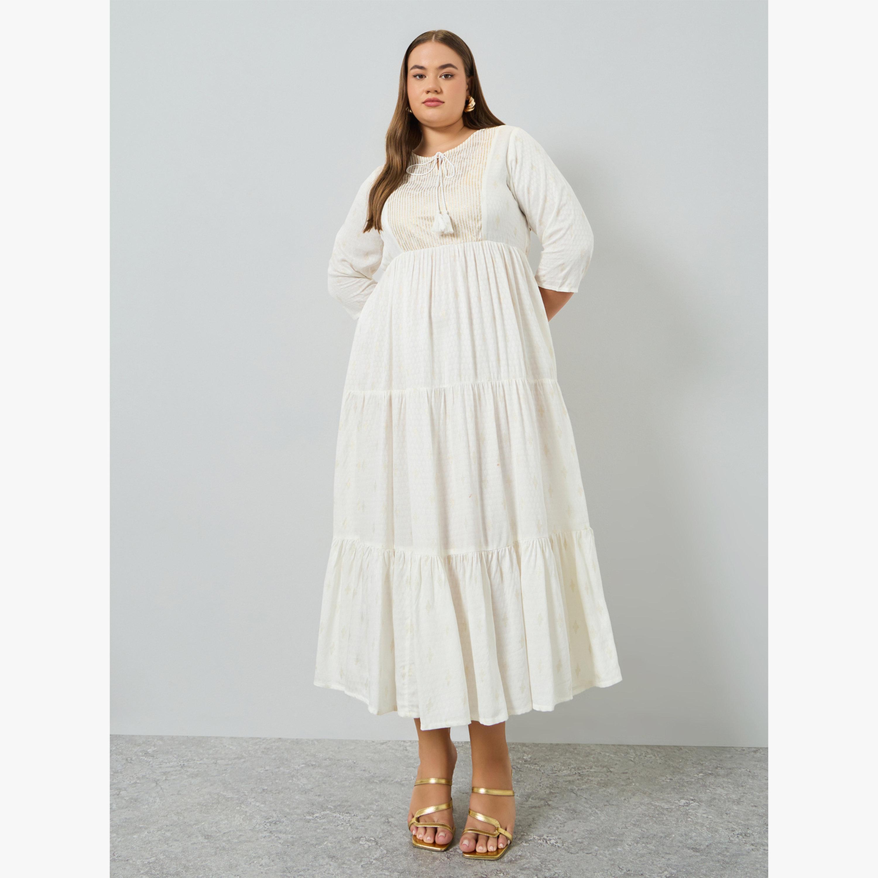 فستان طويل مقاس كبير بطبقات وطبعة فويل-women-clothing-dresses-image-1