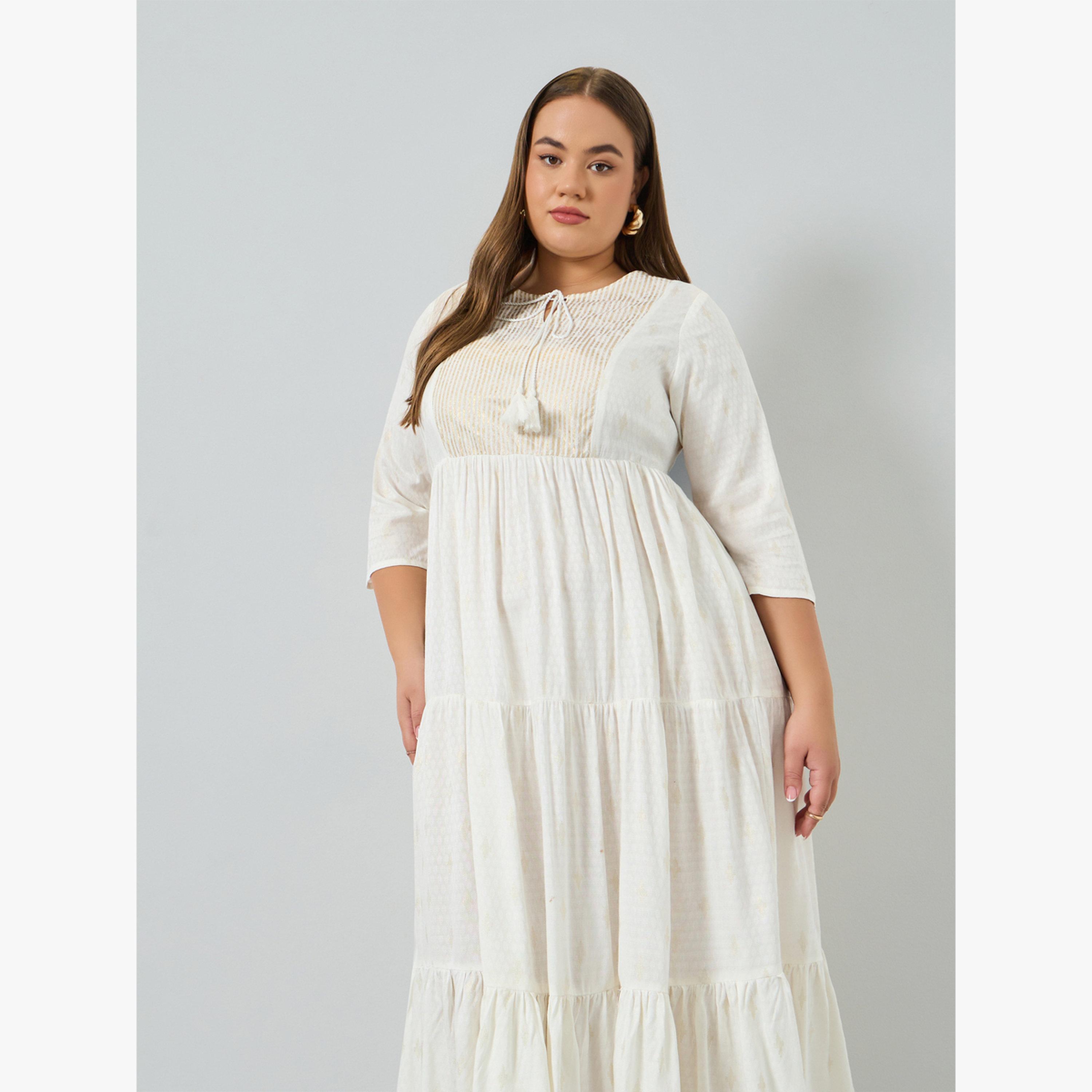 فستان طويل مقاس كبير بطبقات وطبعة فويل-women-clothing-dresses-image-2
