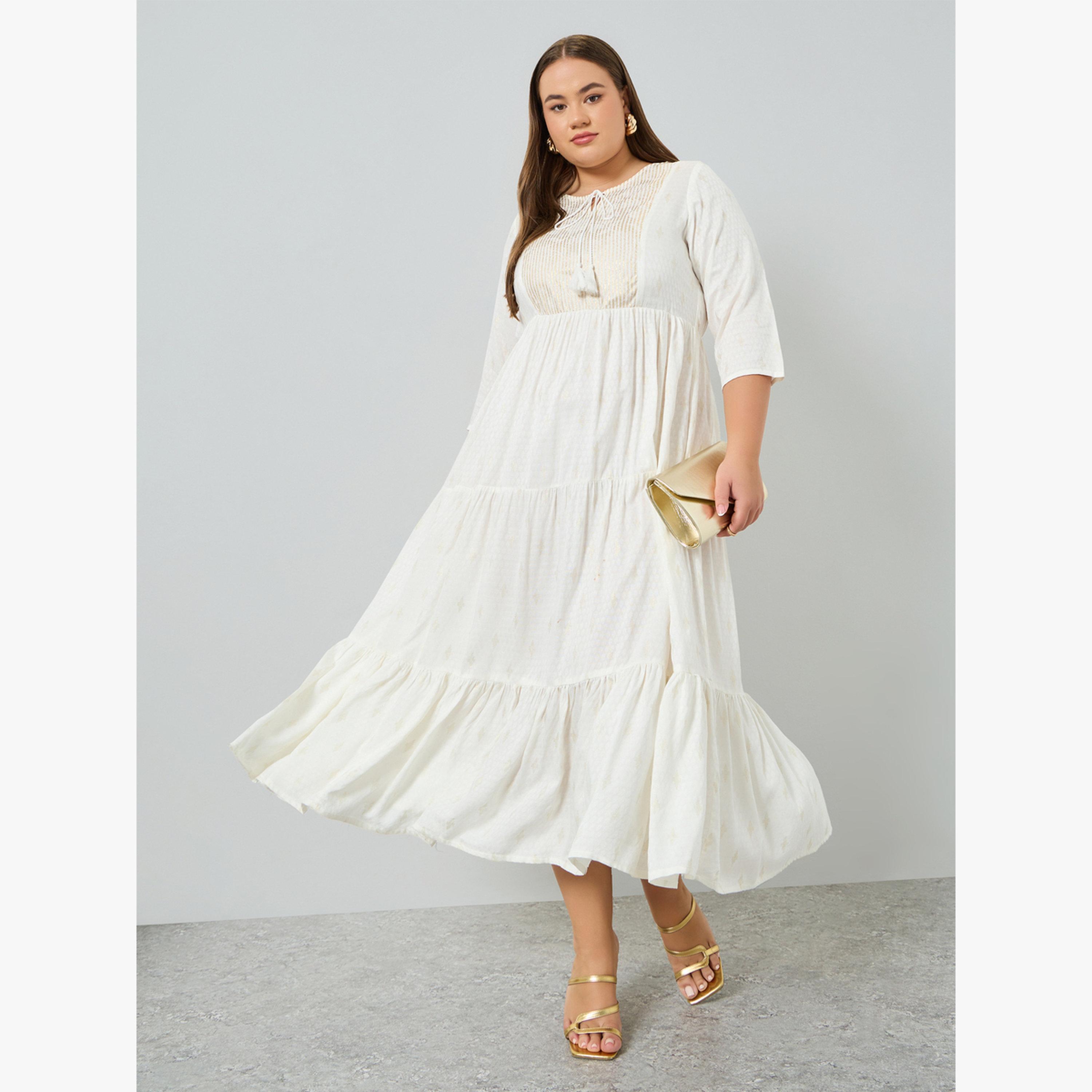 فستان طويل مقاس كبير بطبقات وطبعة فويل-women-clothing-dresses-image-3