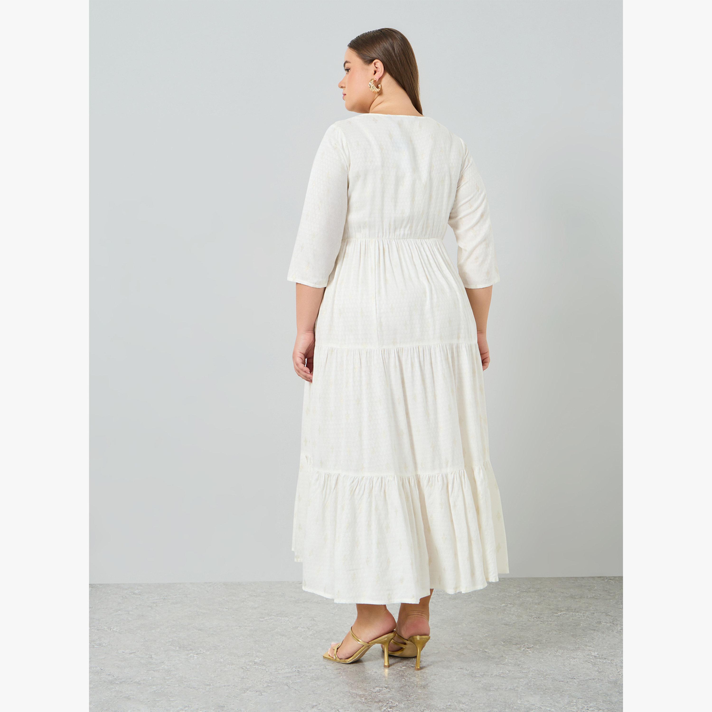 فستان طويل مقاس كبير بطبقات وطبعة فويل-women-clothing-dresses-image-4