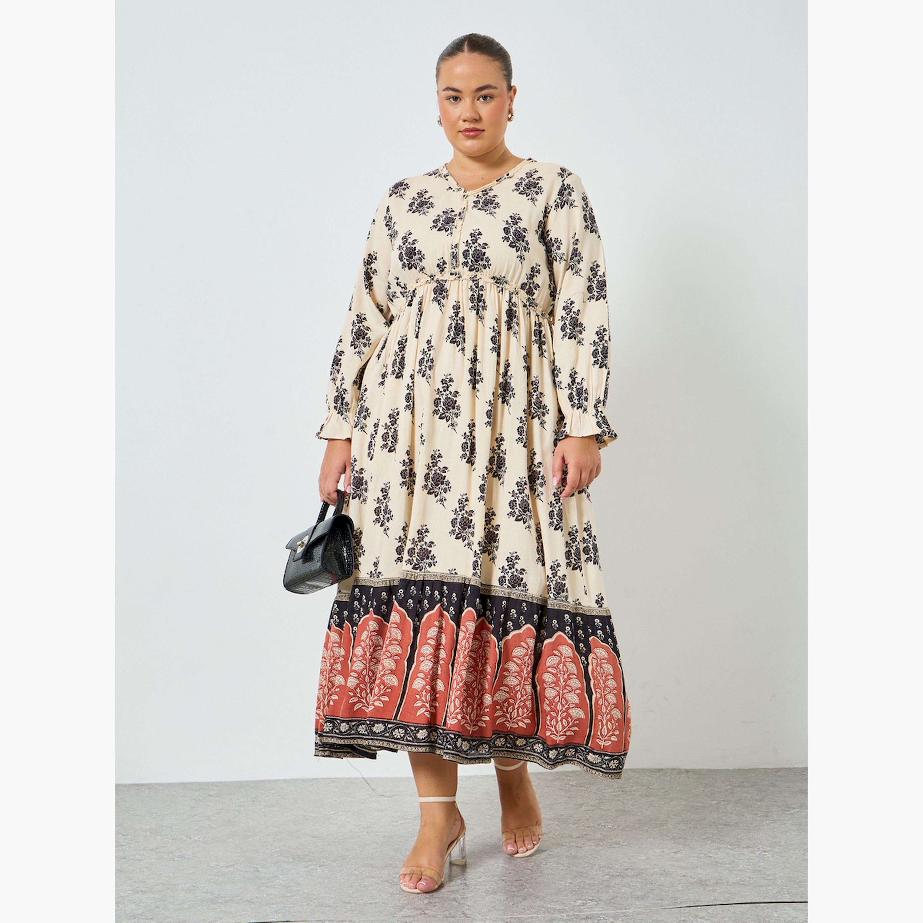 فستان ماكسي بطبعة زهور بمقاس كبير-women-clothing-dresses-image-1