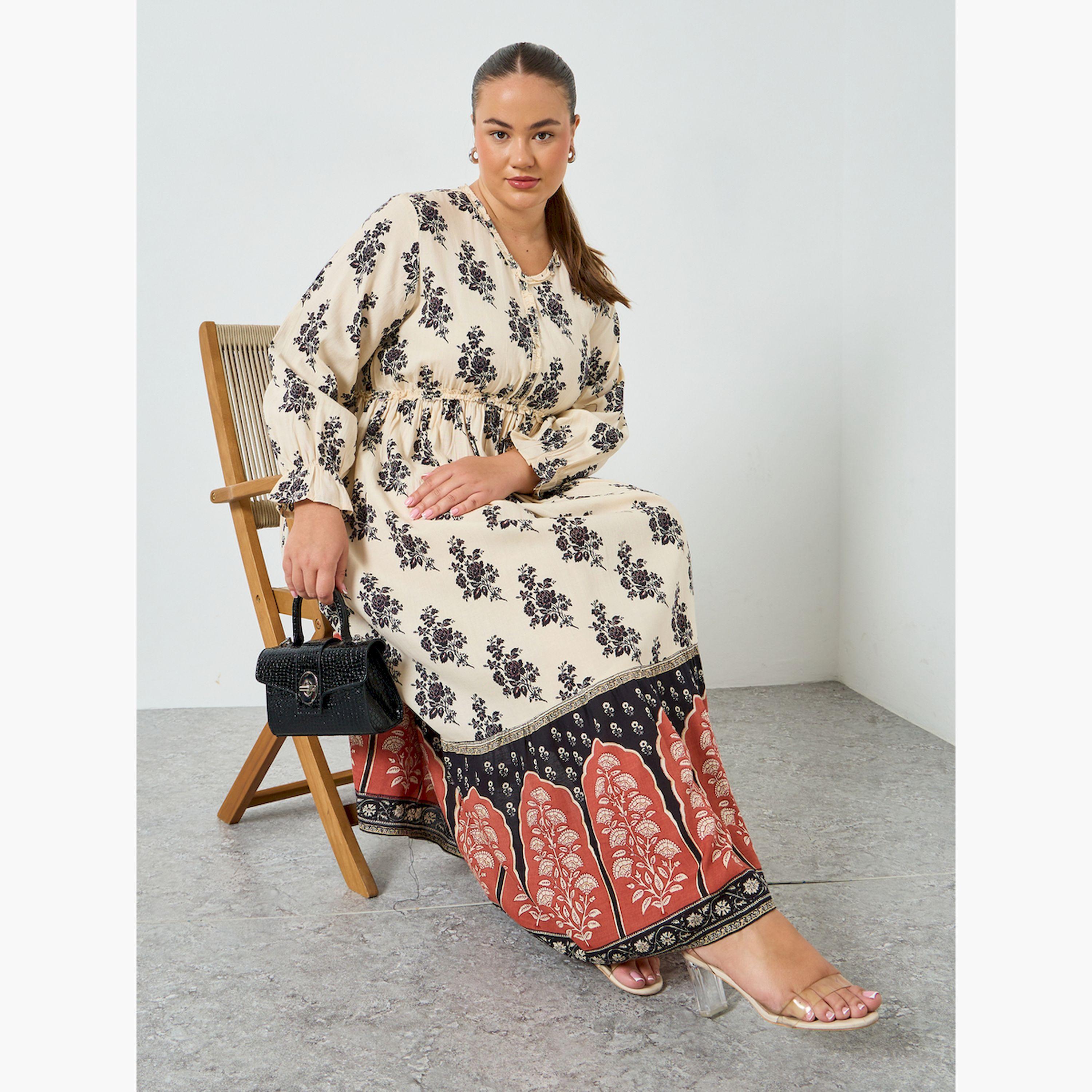 فستان ماكسي بطبعة زهور بمقاس كبير-women-clothing-dresses-image-2