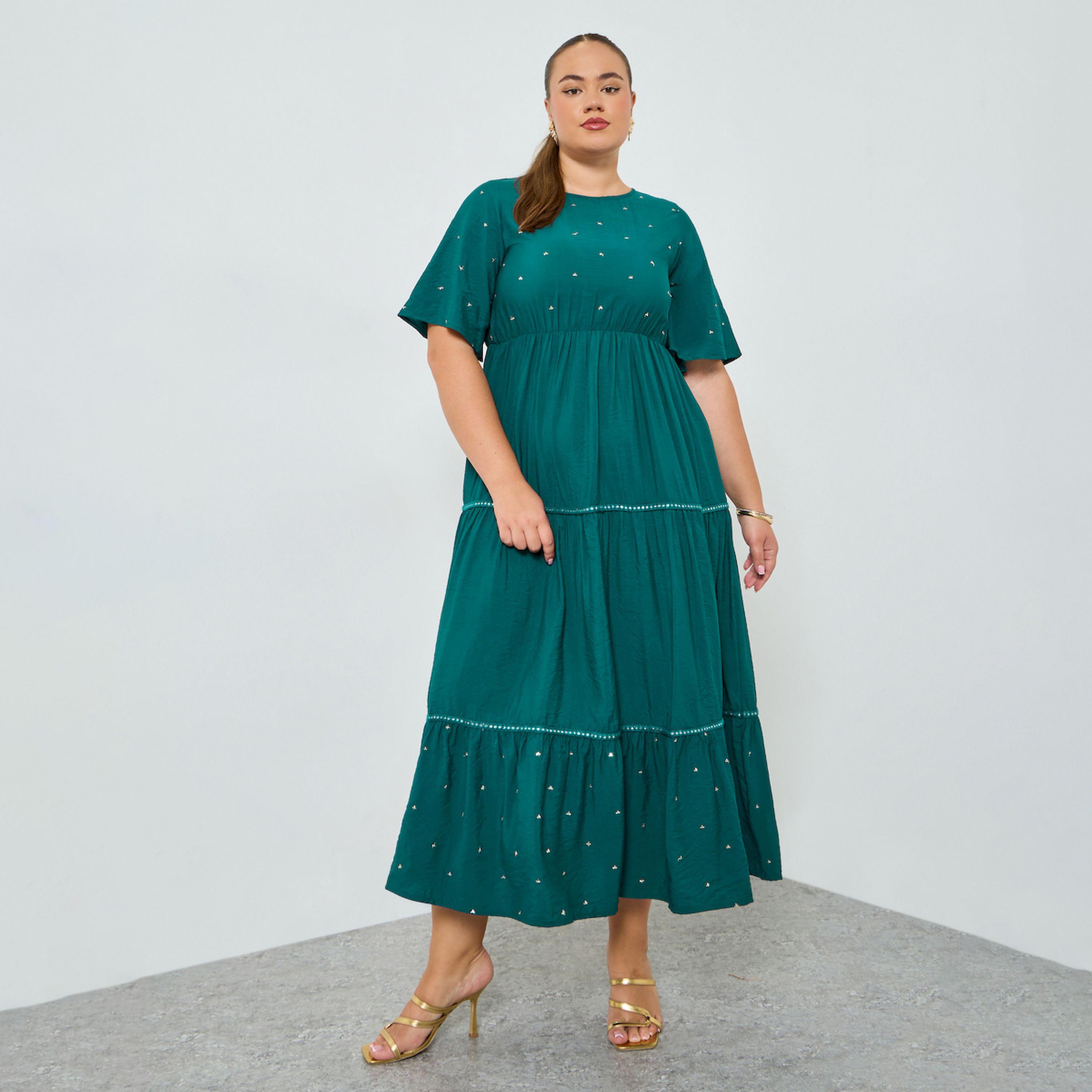 Styli Plus Size Green Embellished Tiered Maxi Dress-women-clothing-dresses-image-1