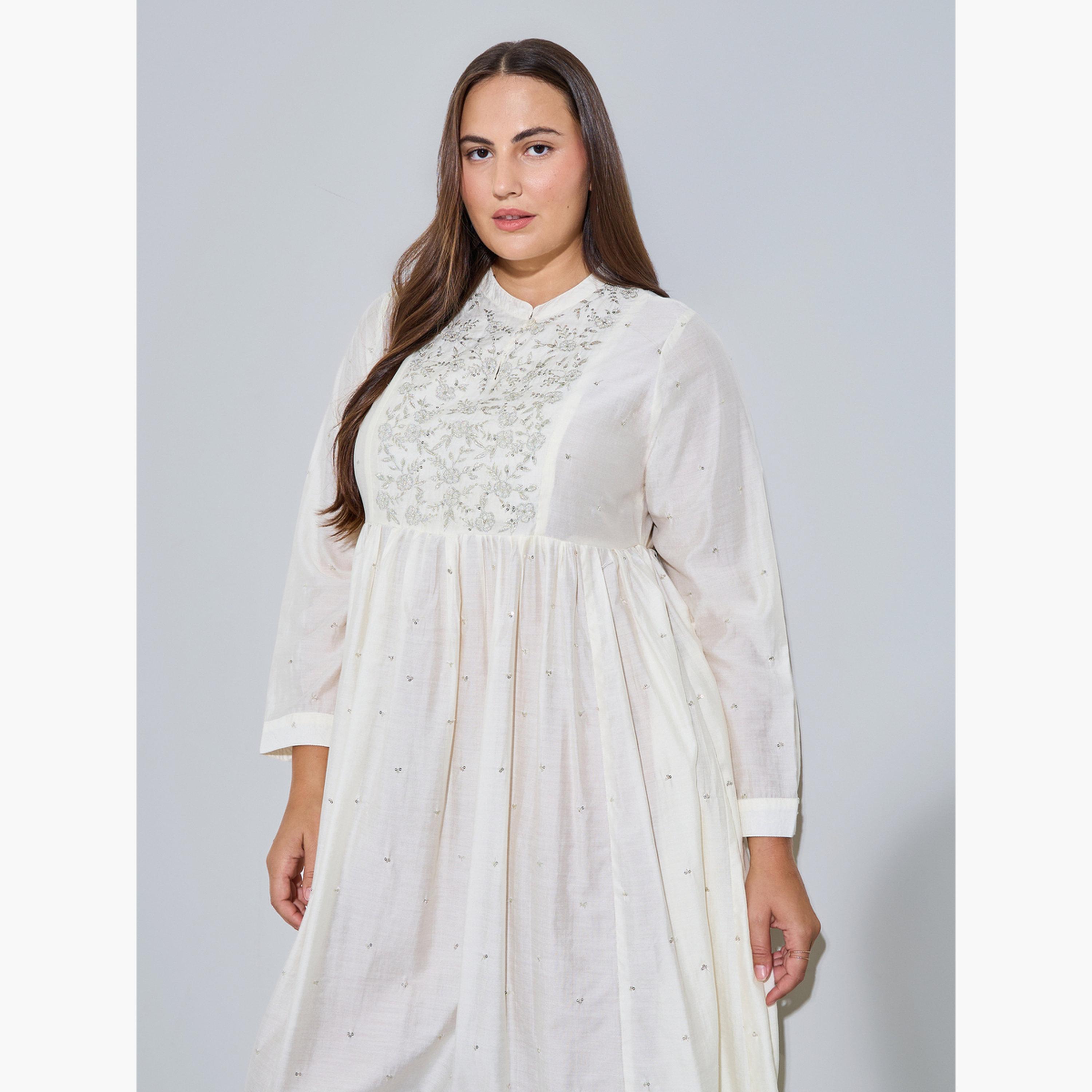 فستان طويل مطرز بحافة واسعة بمقاس كبير-women-clothing-dresses-image-2
