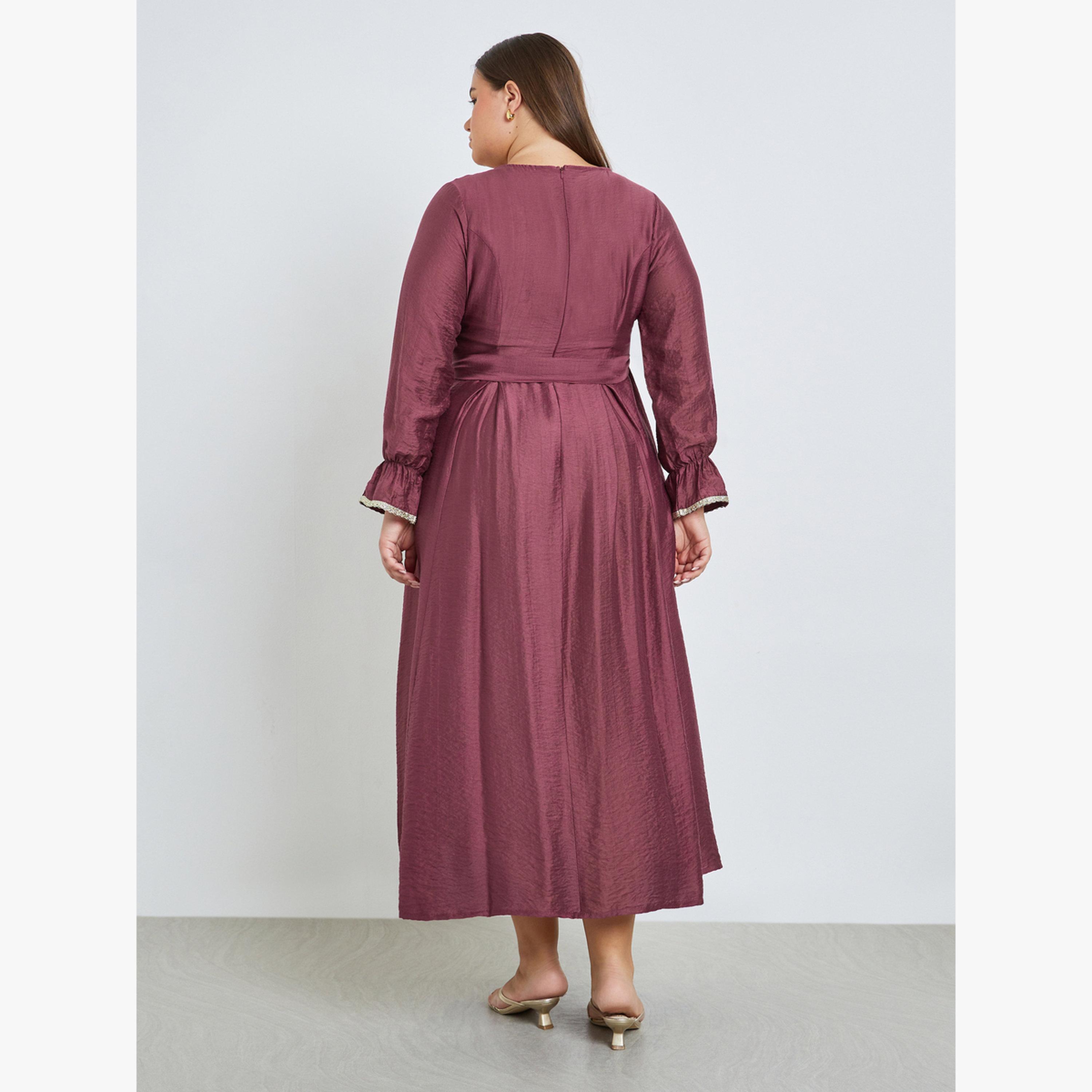 Styli Plus Size Rust Embellished A-Line Maxi Dress-women-clothing-dresses-image-4