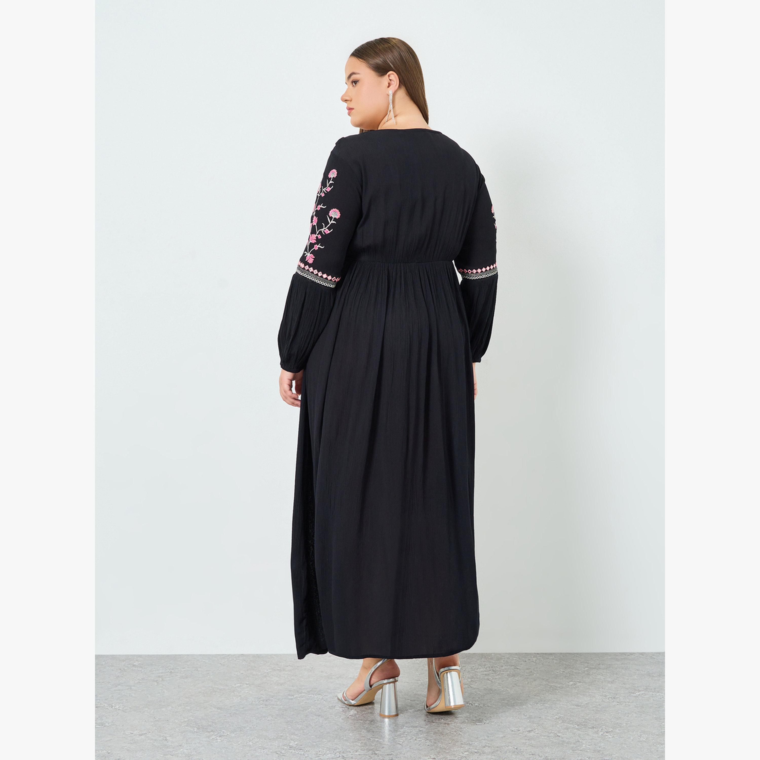 Styli Plus Size Embroidered Long Sleeves Maxi Dress-women-clothing-dresses-image-4