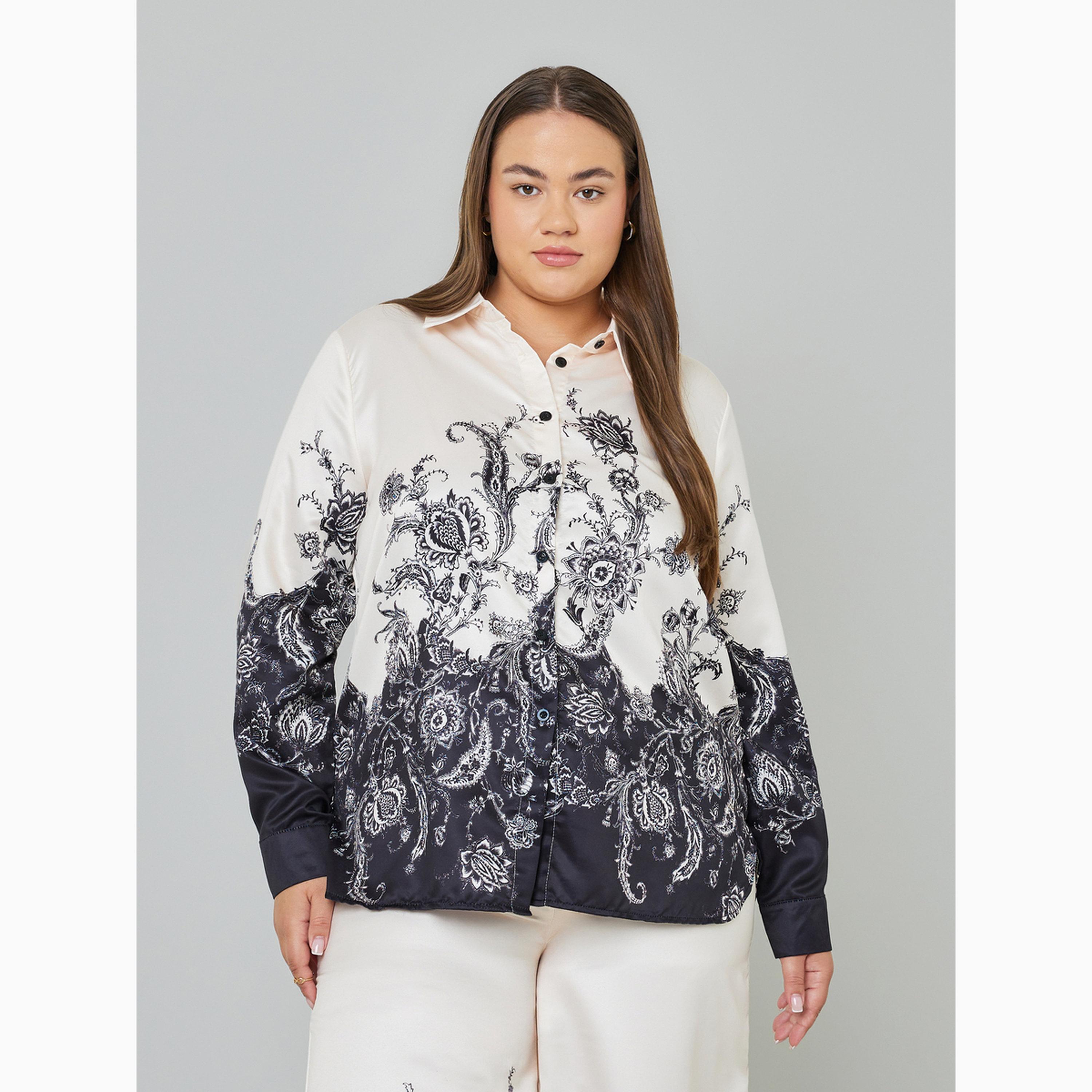 Styli Plus Size Paisley Print Long Sleeve Shirt-women-clothing-shirtsandblouses-shirts-image-1