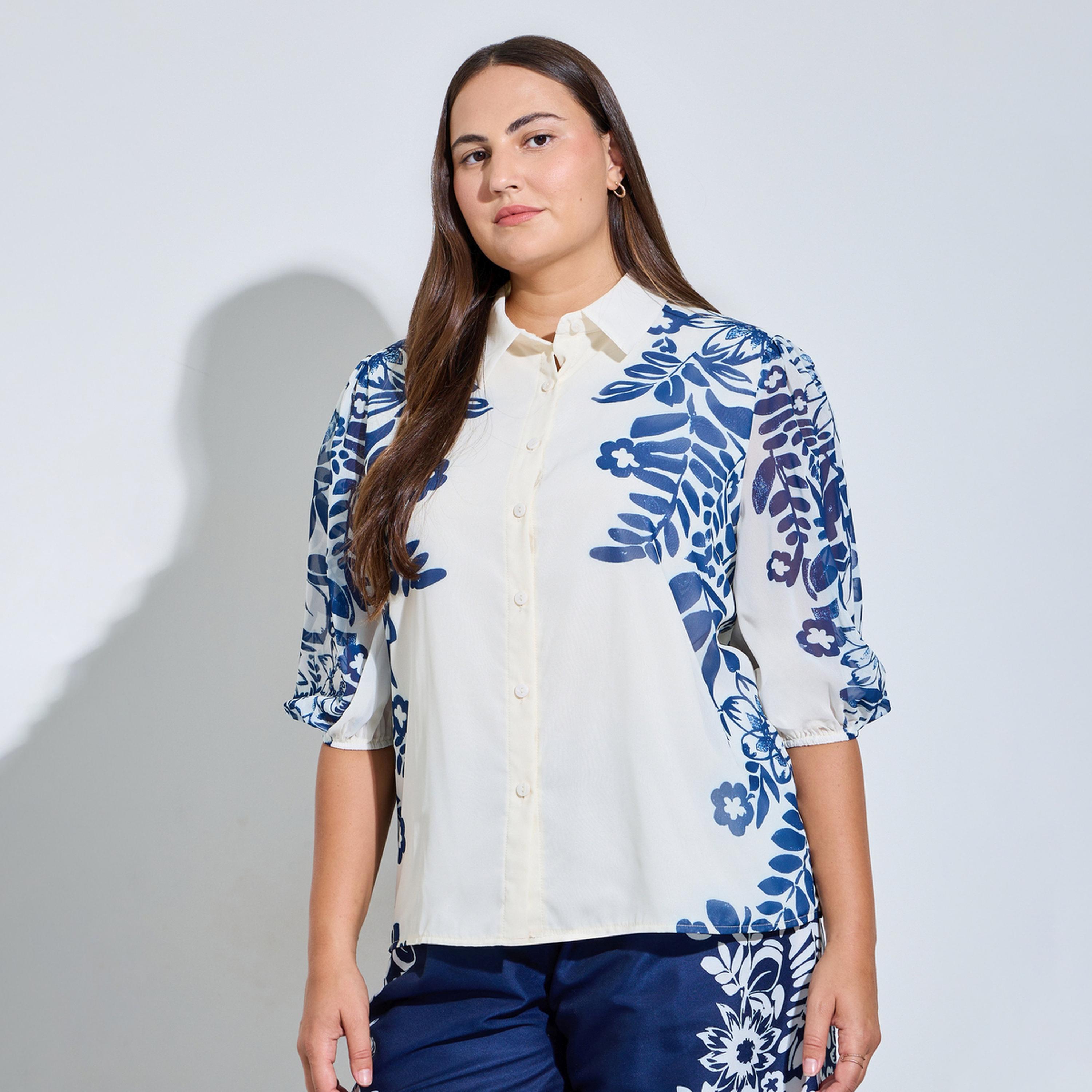 بلوزة بحزام ومقاس كبير بطبعة أزهار-women-clothing-plussize-shirtsandblouses-blouses-image-1