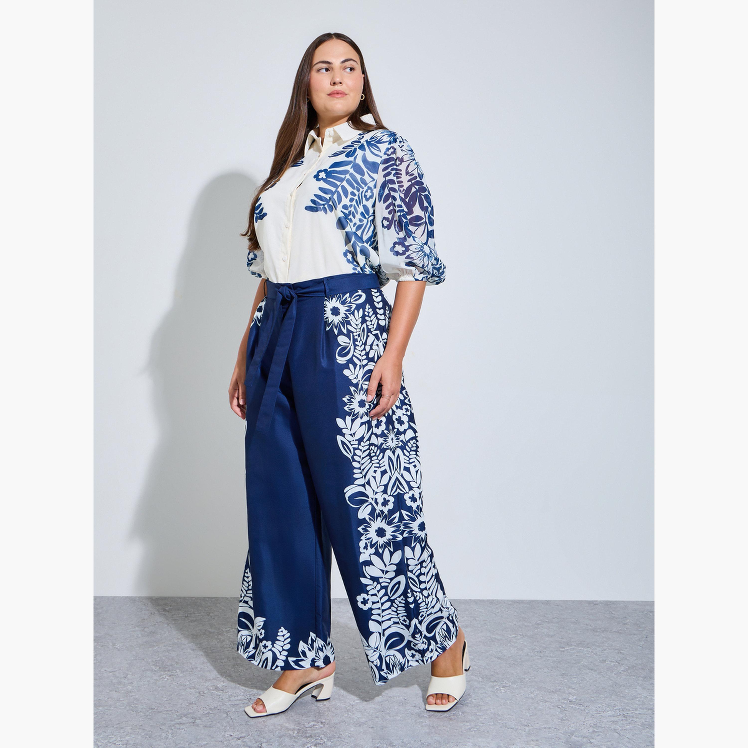 بلوزة بحزام ومقاس كبير بطبعة أزهار-women-clothing-plussize-shirtsandblouses-blouses-image-2