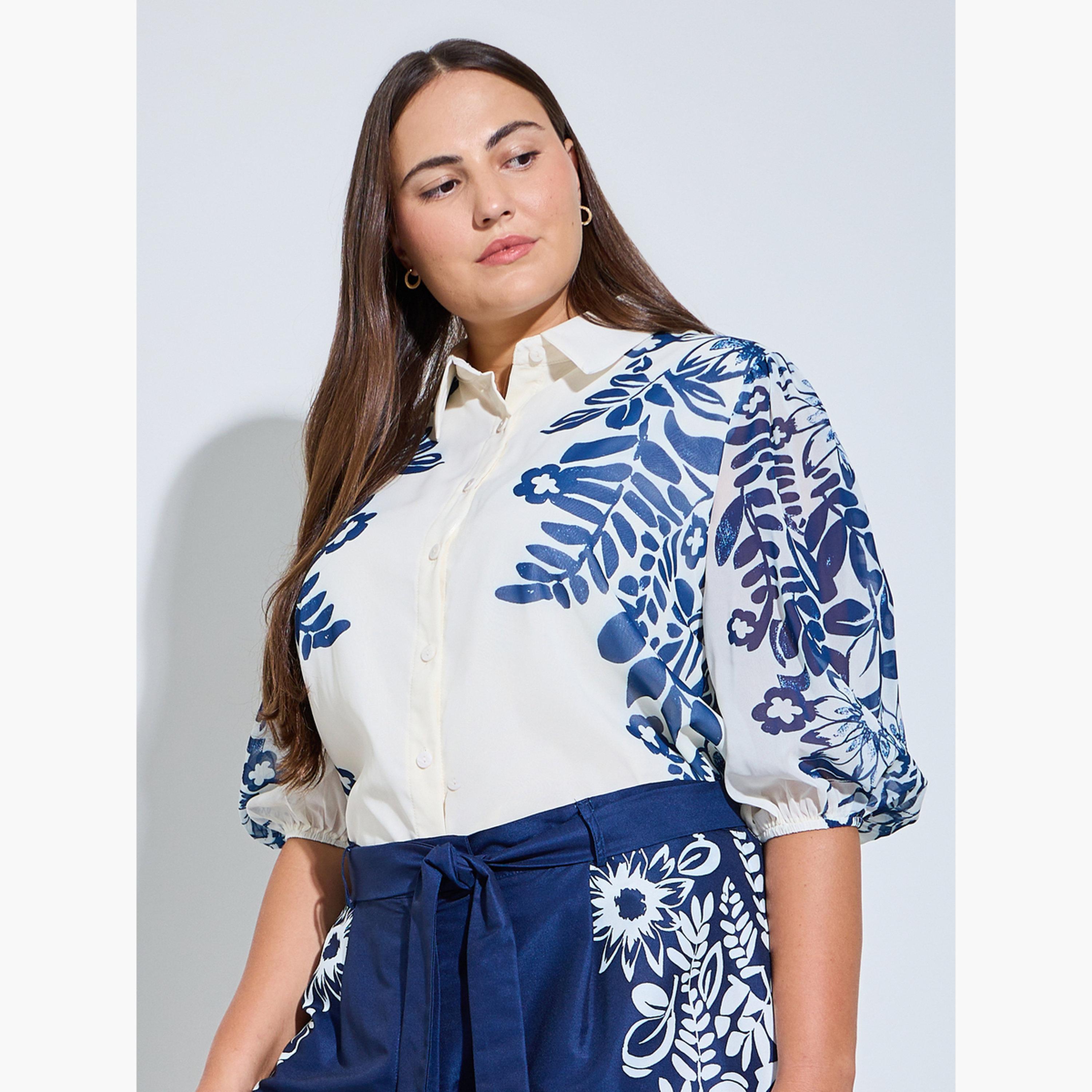 بلوزة بحزام ومقاس كبير بطبعة أزهار-women-clothing-plussize-shirtsandblouses-blouses-image-3