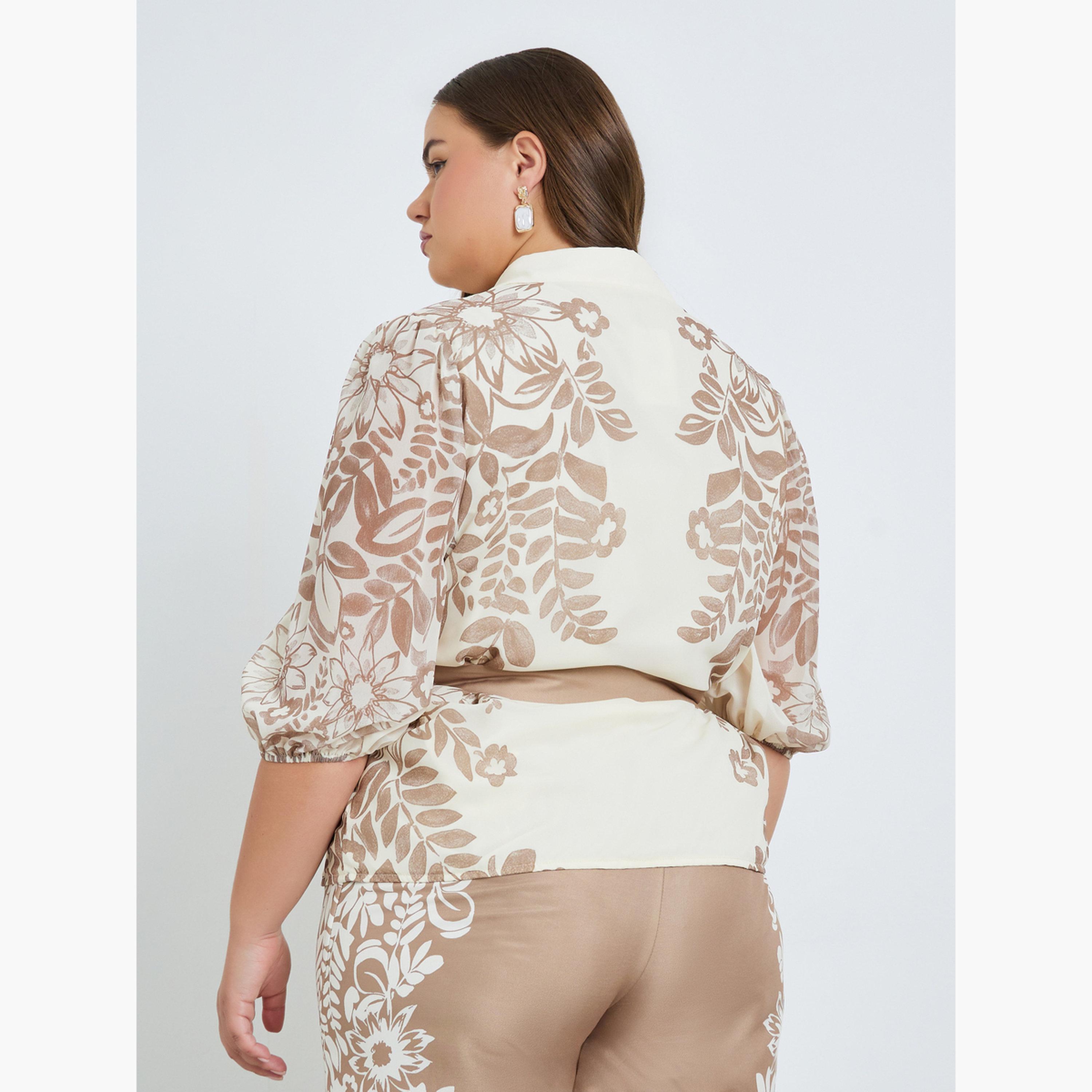 Styli Plus Size Floral Print Belted Blouse-women-clothing-shirtsandblouses-blouses-image-4