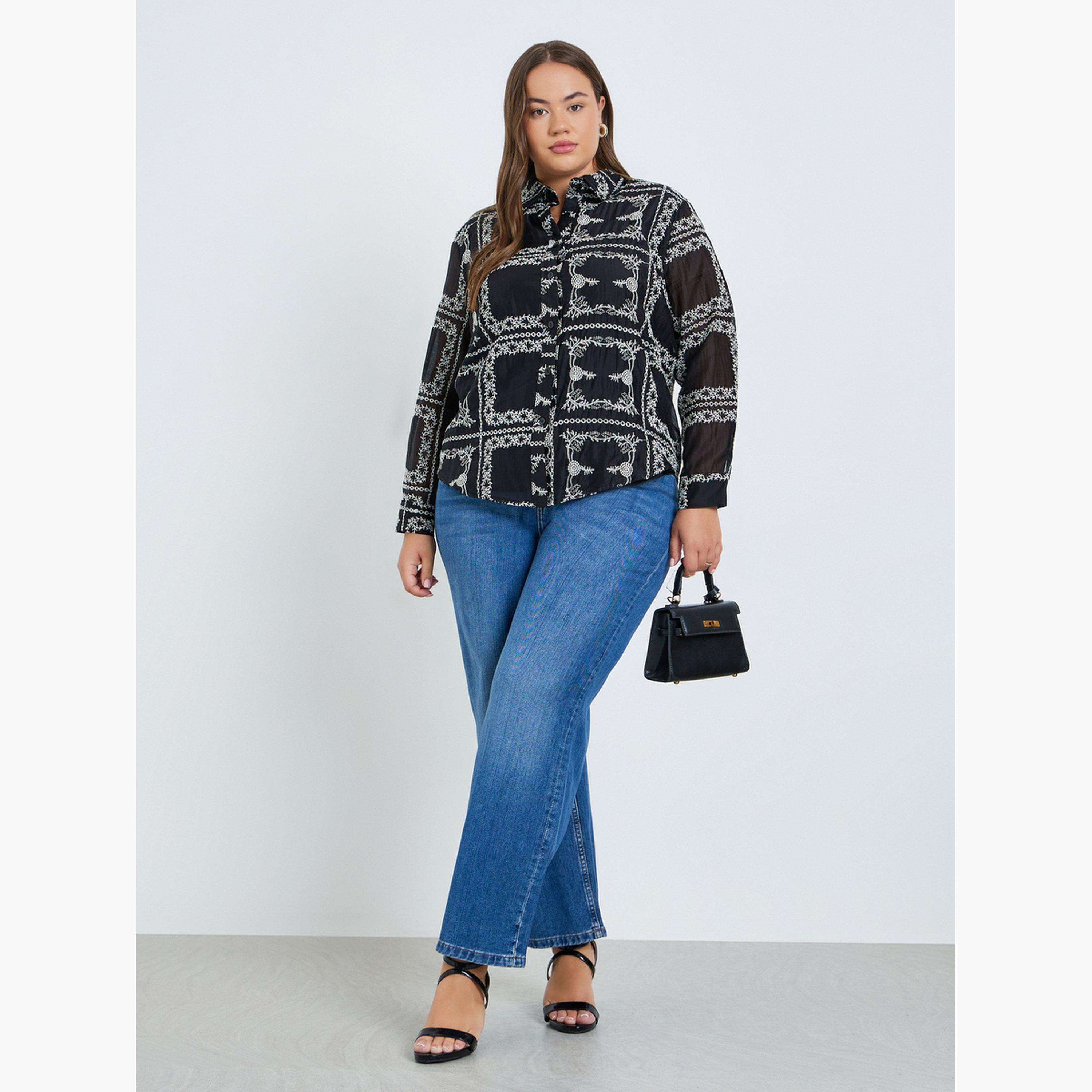 Styli Plus Size Black Floral Embroidered Shirts-women-clothing-shirtsandblouses-shirts-image-2