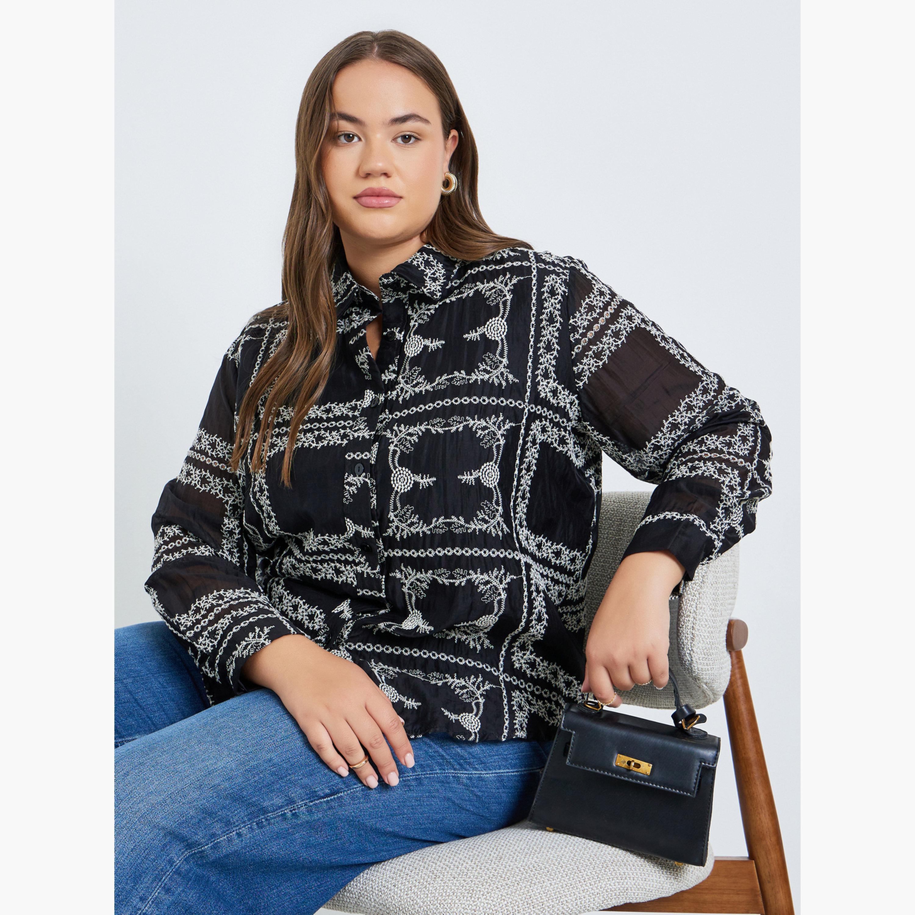 Styli Plus Size Black Floral Embroidered Shirts-women-clothing-shirtsandblouses-shirts-image-3
