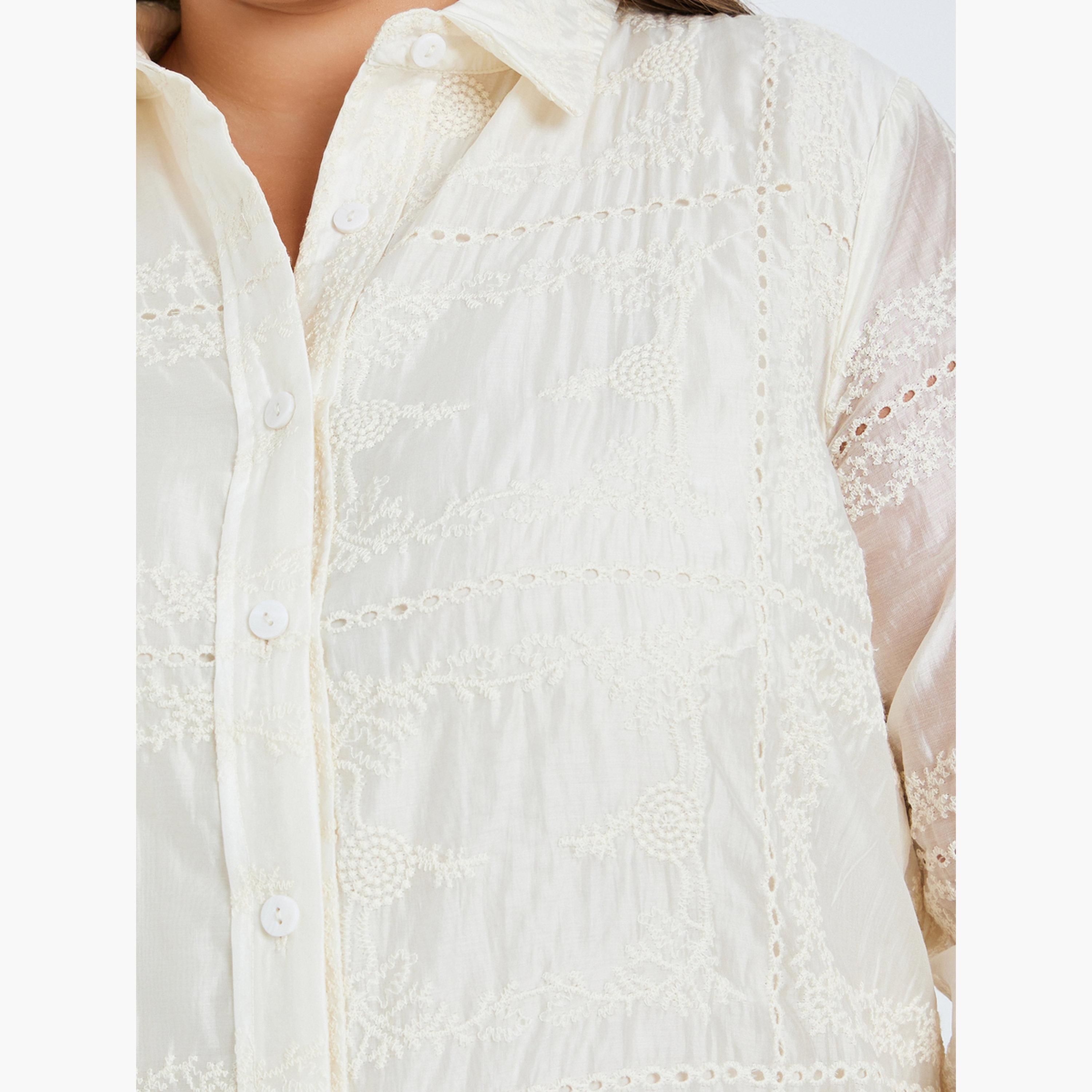 Styli Plus Size Off-White Floral Embroidered Shirts-women-clothing-shirtsandblouses-shirts-image-3