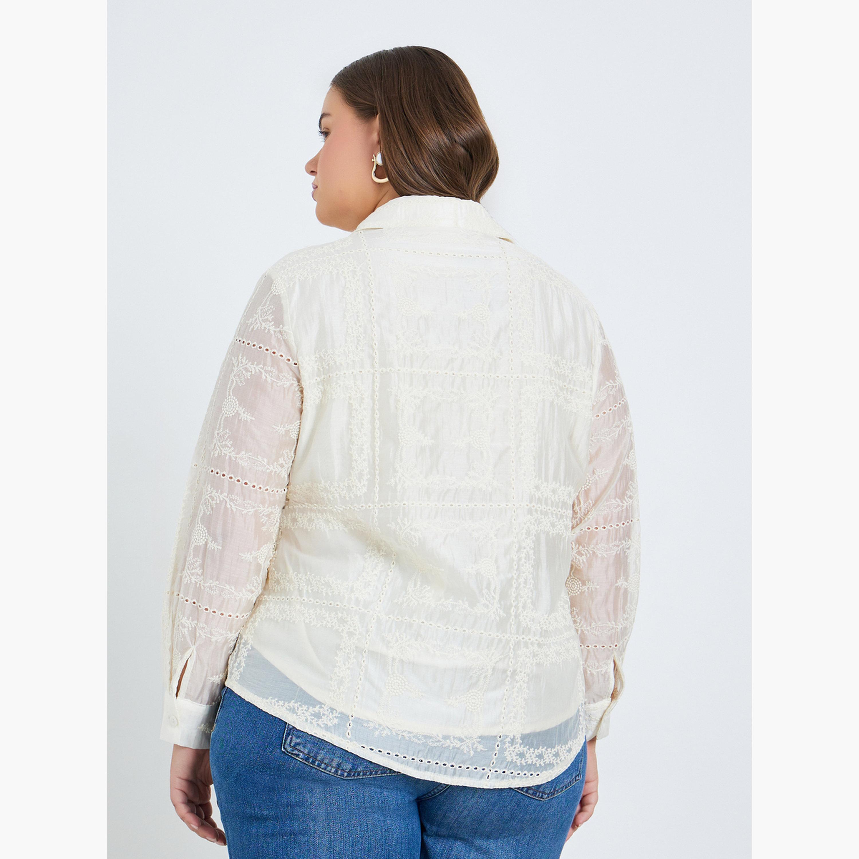 Styli Plus Size Off-White Floral Embroidered Shirts-women-clothing-shirtsandblouses-shirts-image-4