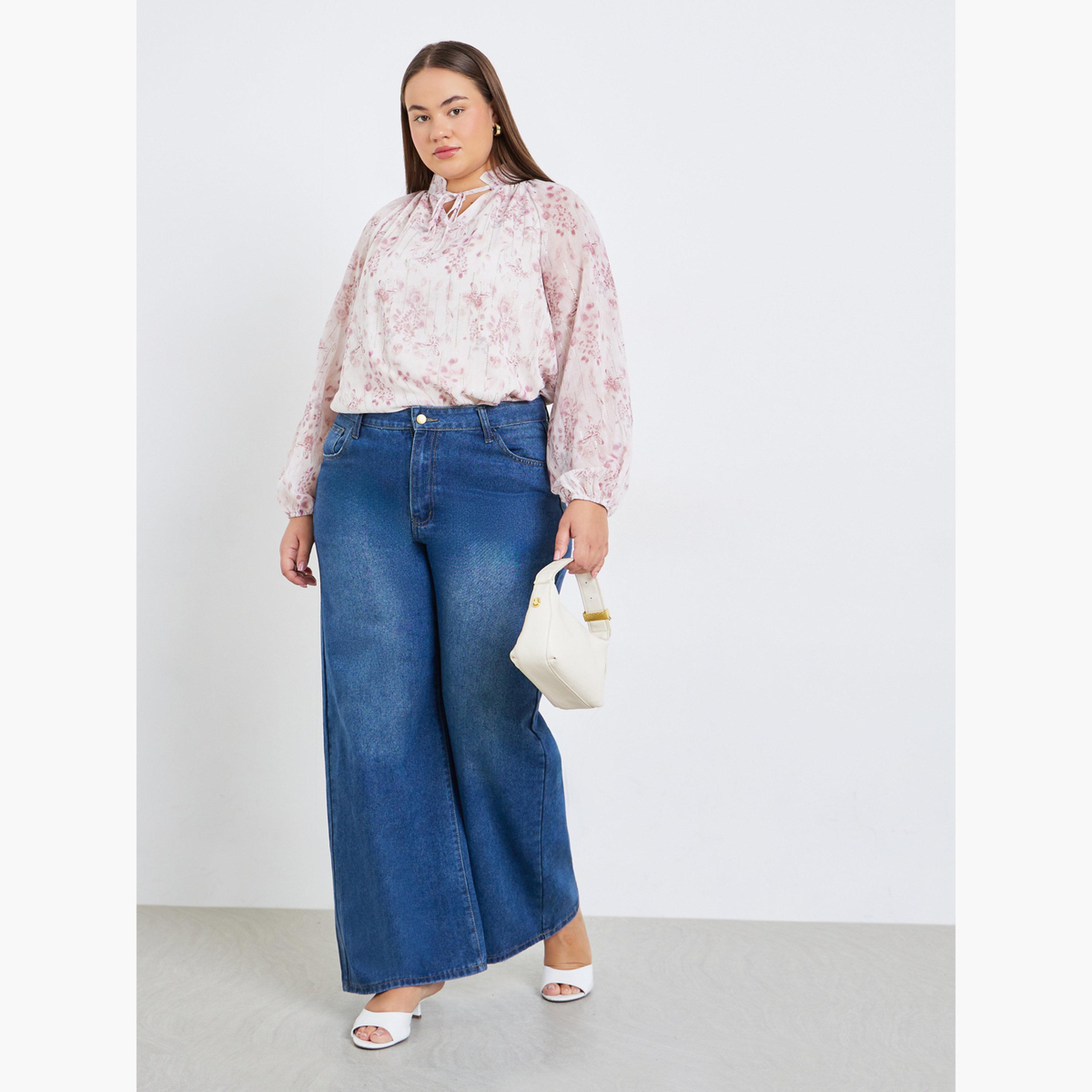 بلوزة بمقاس كبير وياقة برباط وطبعة زهور-women-clothing-plussize-shirtsandblouses-blouses-image-2